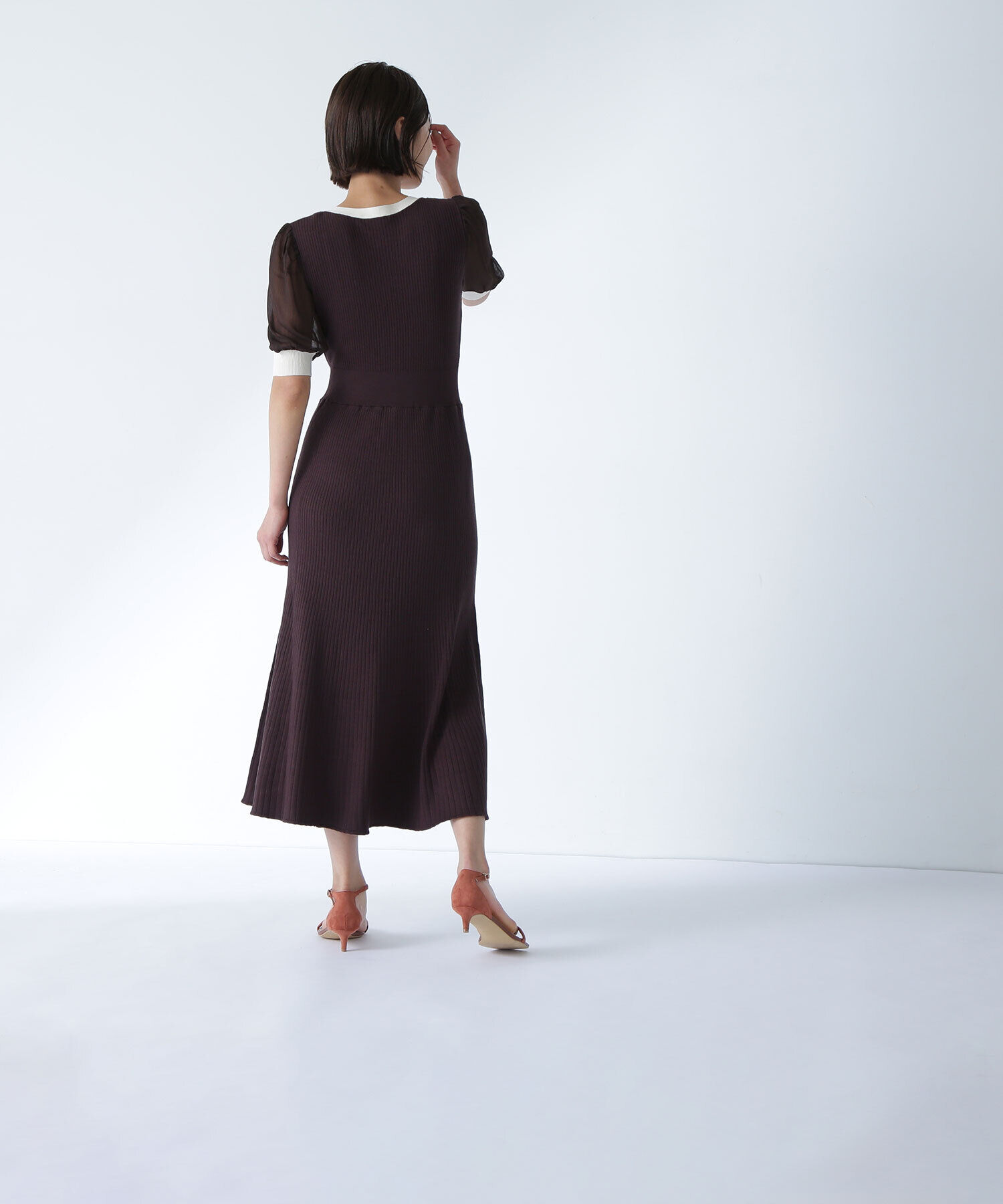  「シアースリーブバイカラーニットワンピース」|ワンピース|