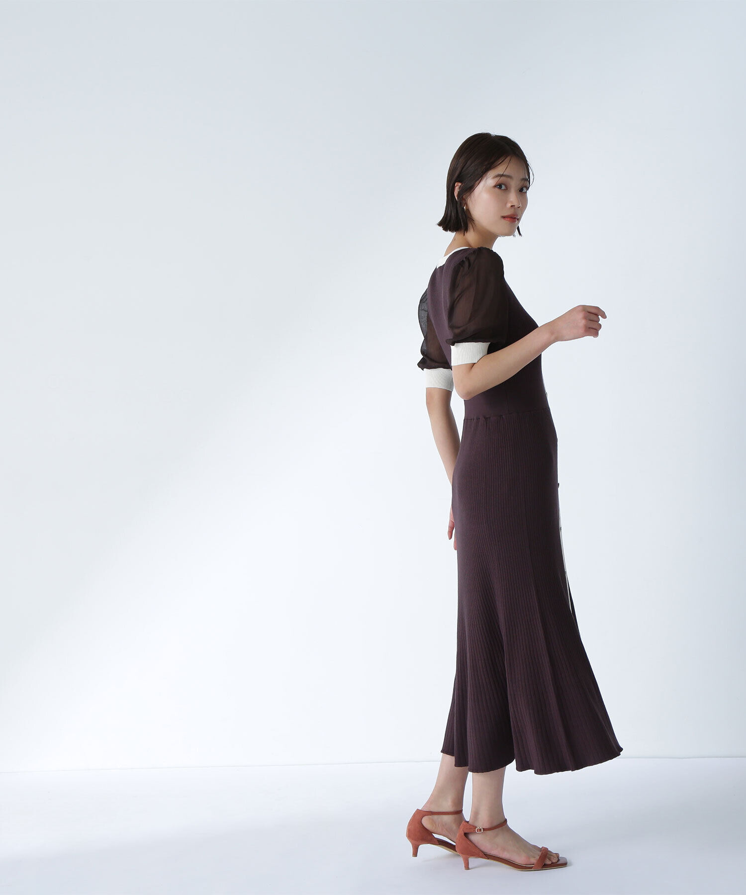  「シアースリーブバイカラーニットワンピース」|ワンピース|