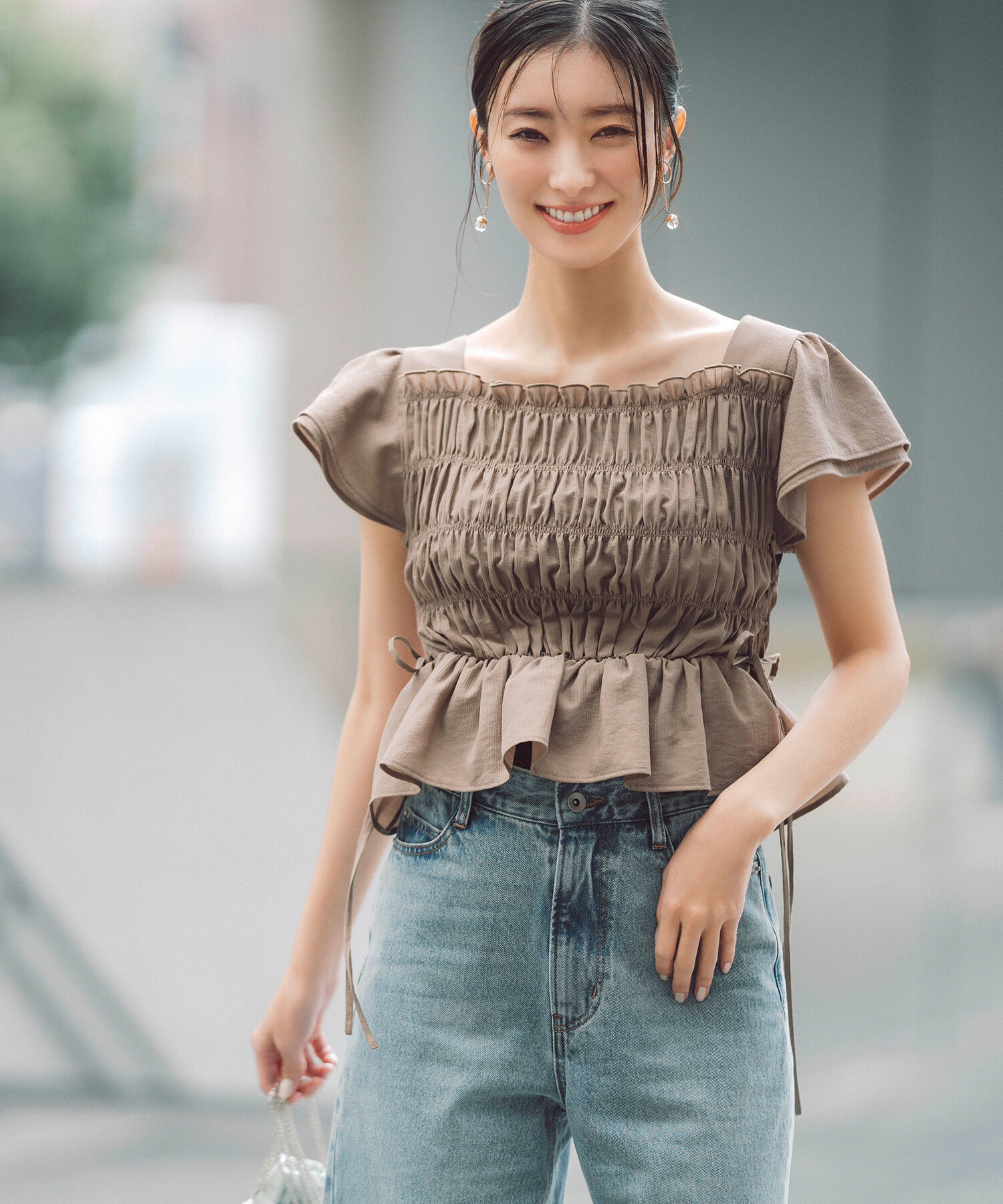  「レースアップシャーリングブラウス」|シャツ・ブラウス|ブラウン