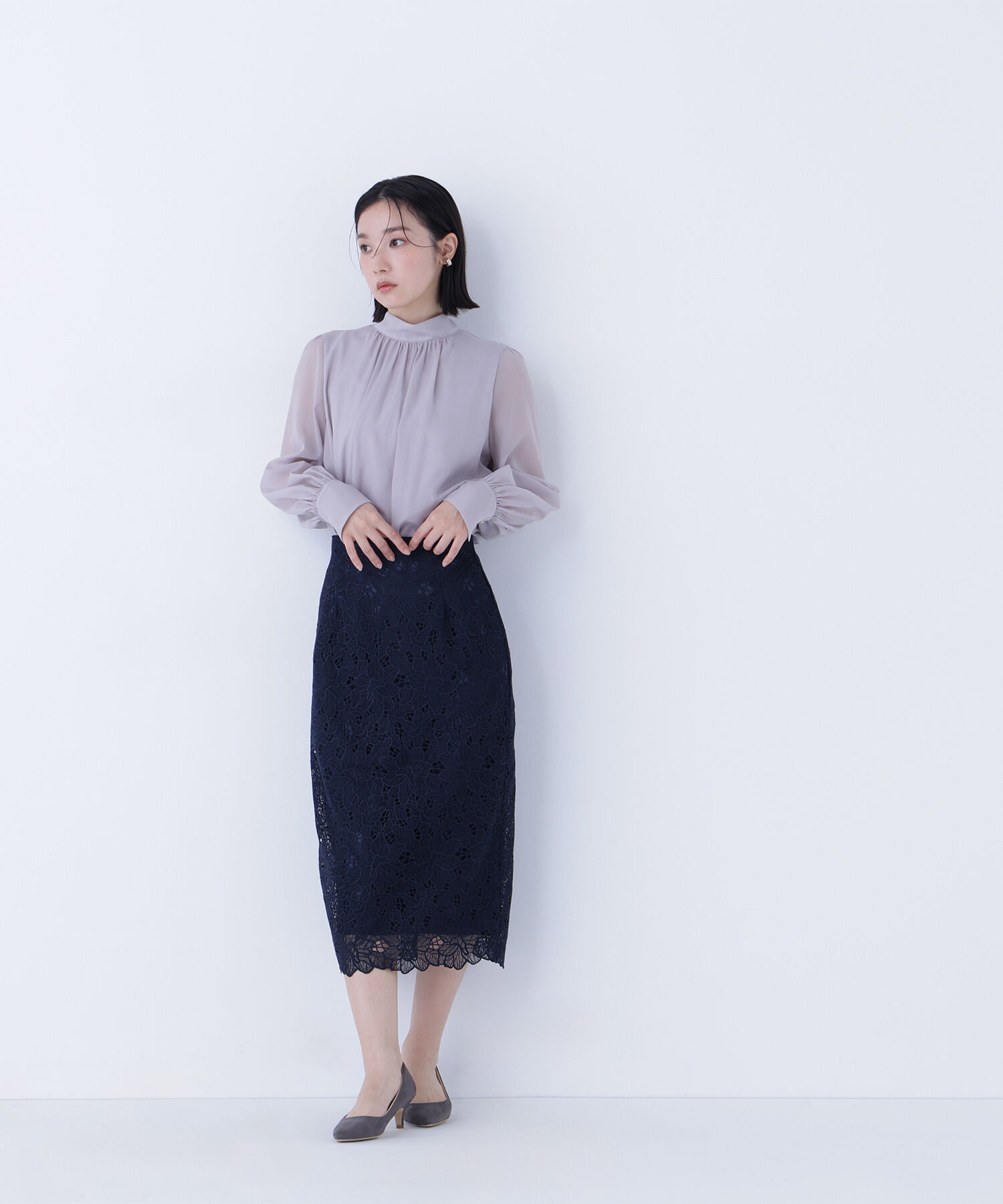  「ハイネックボリュームシアーブラウス」|シャツ・ブラウス|