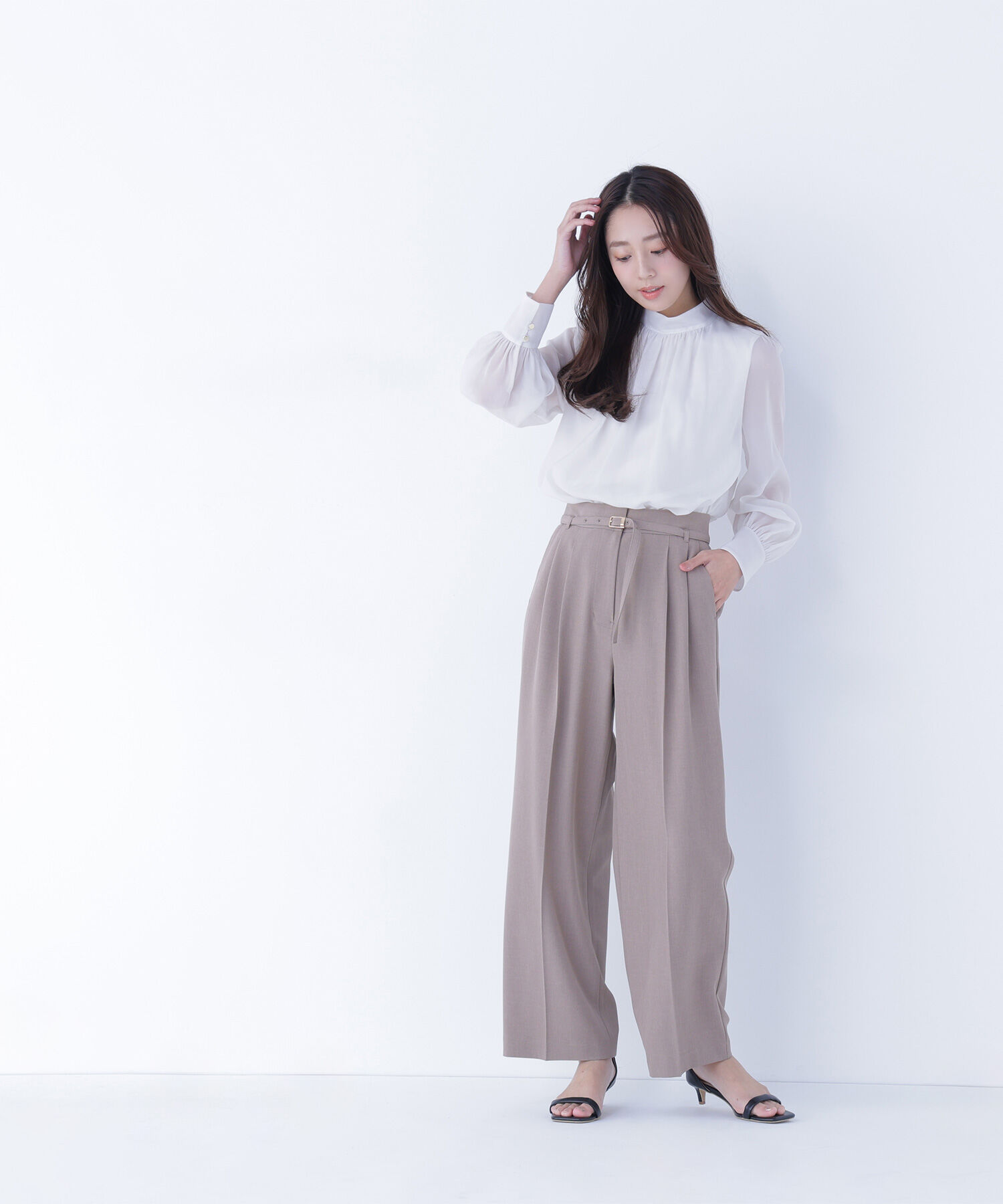  「ハイネックボリュームシアーブラウス」|シャツ・ブラウス|