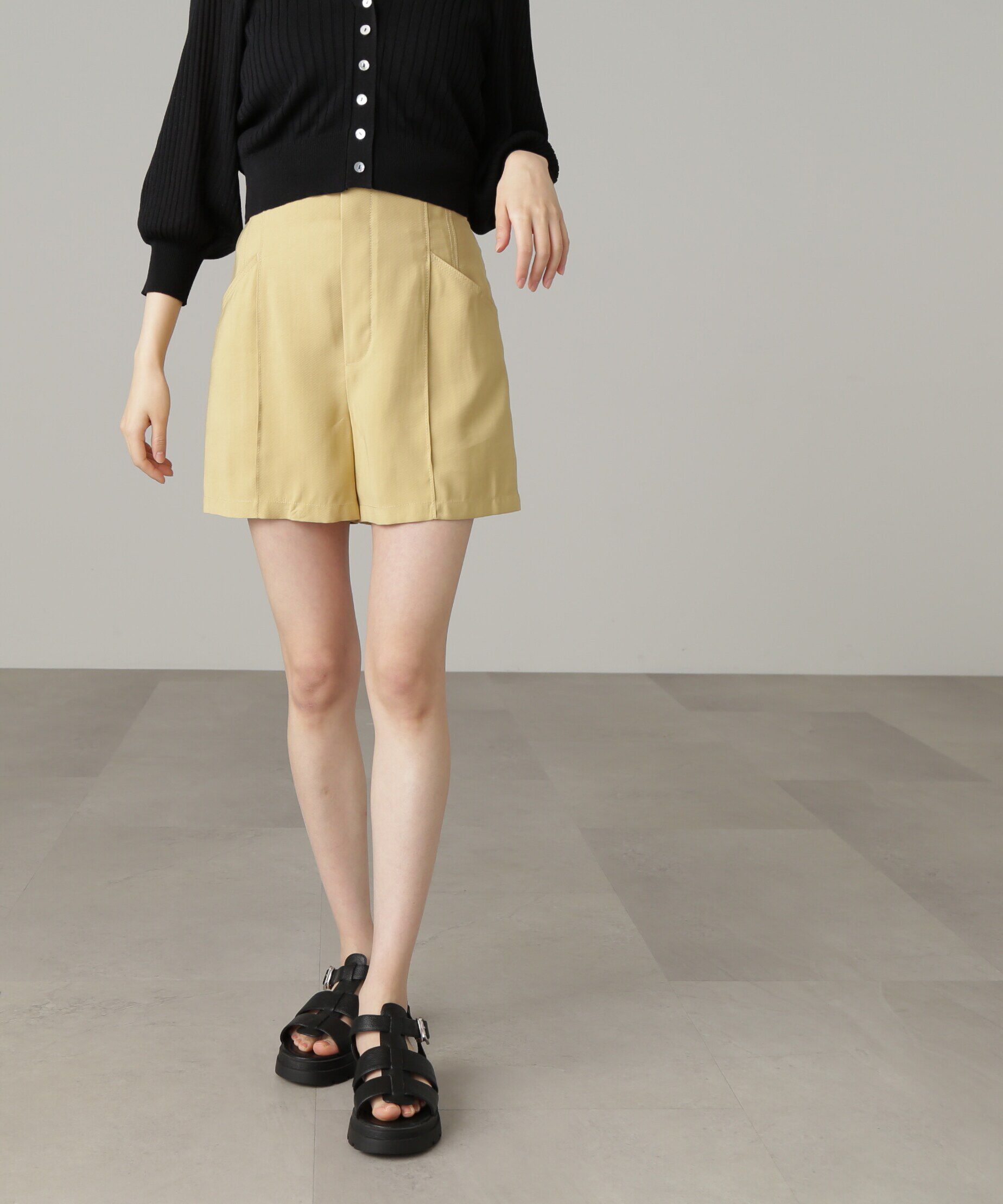  「［セットアップ対応］ハイウエストピンタックショートパンツ」|その他|イエロー