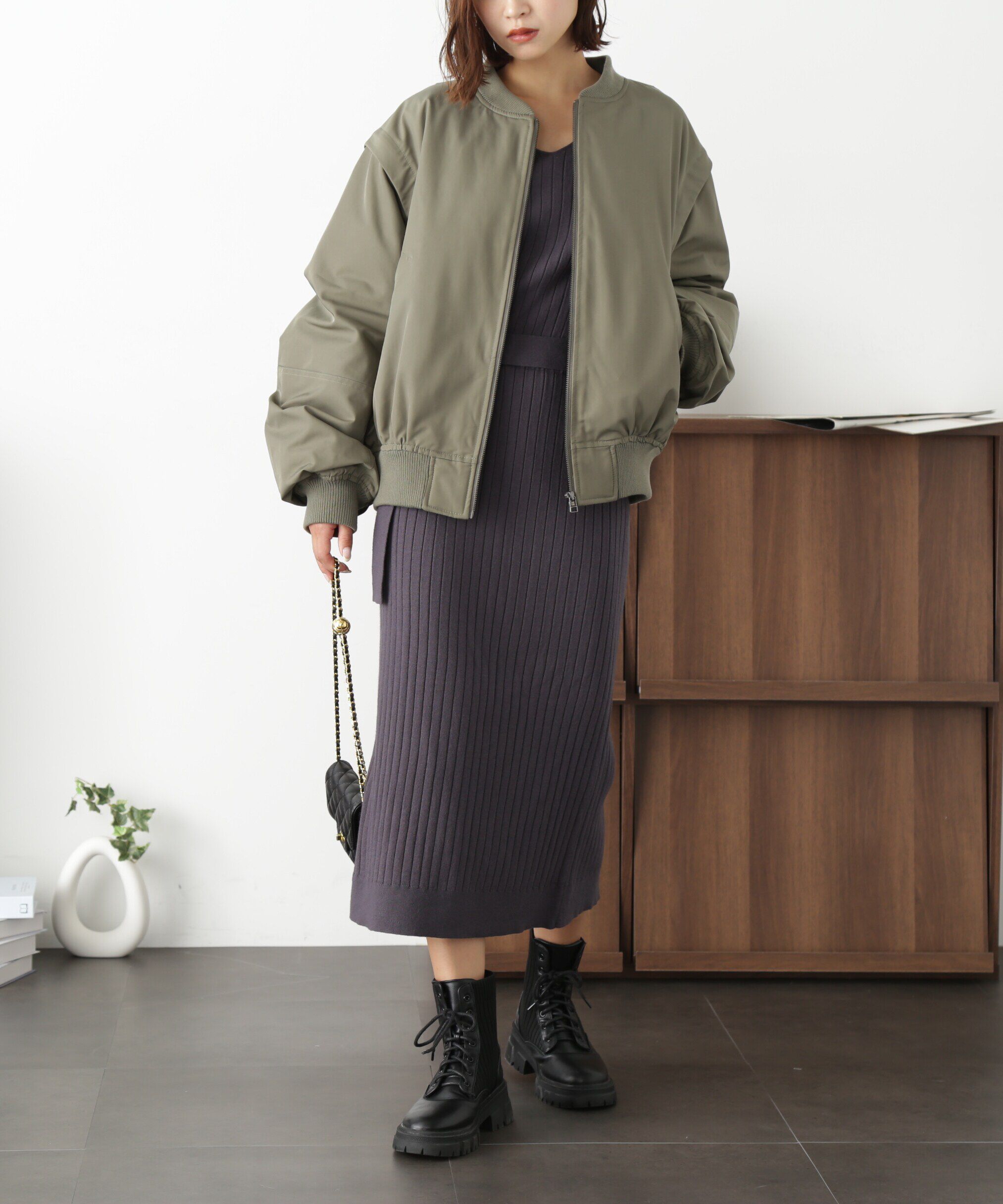  「ウォームストレッチリブブラウジングニットワンピース」|ワンピース|