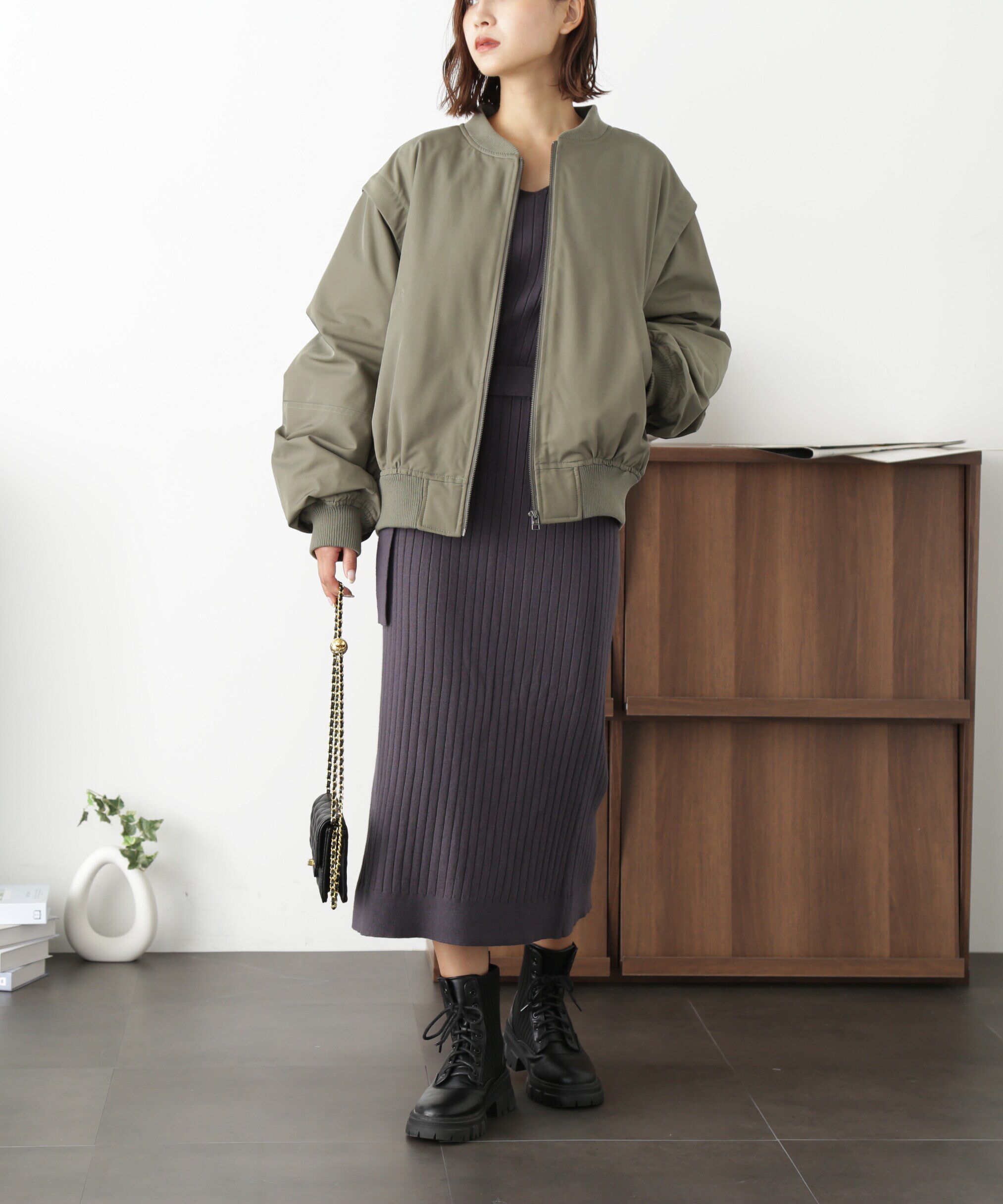  「ウォームストレッチリブブラウジングニットワンピース」|ワンピース|