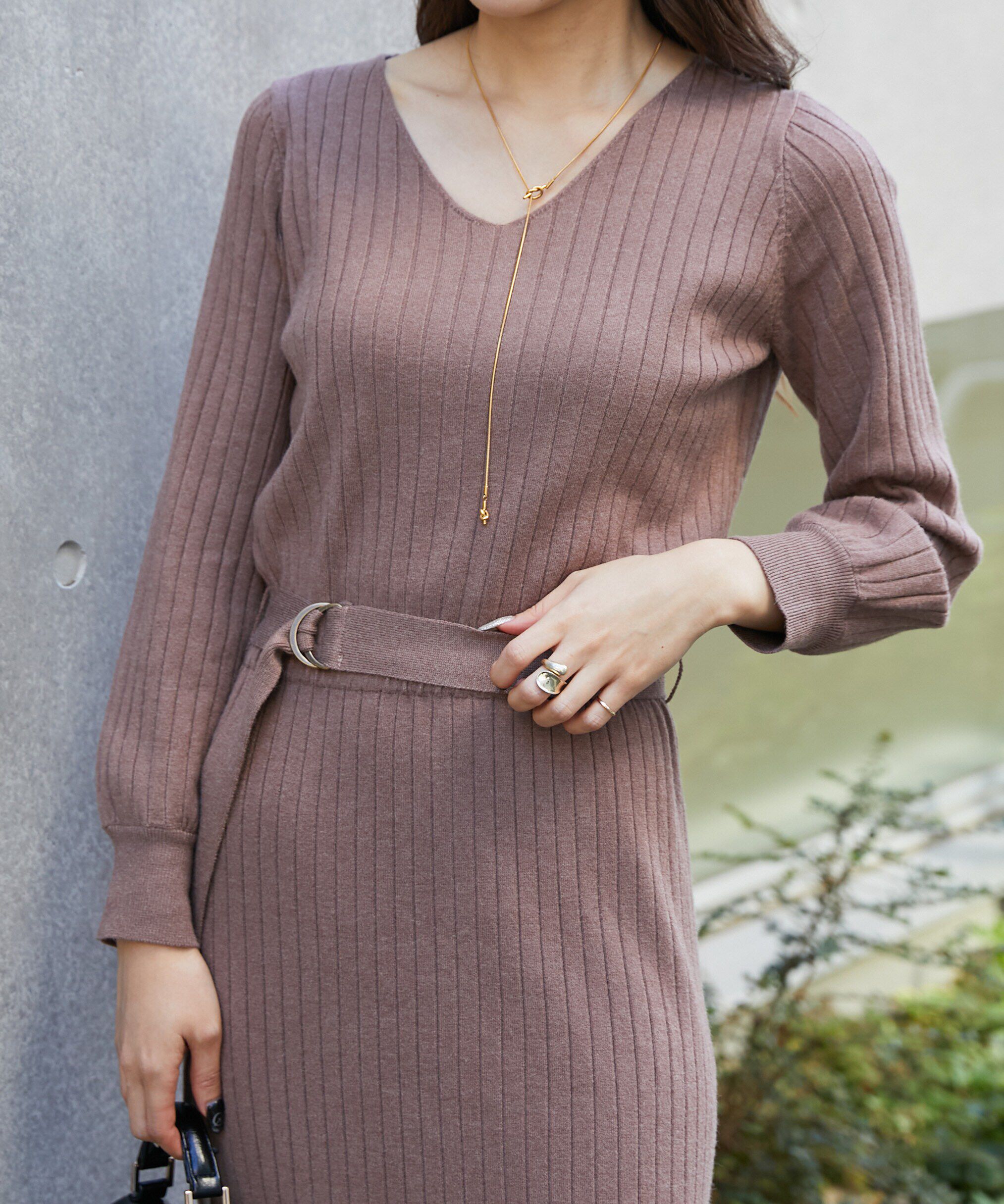  「ウォームストレッチリブブラウジングニットワンピース」|ワンピース|