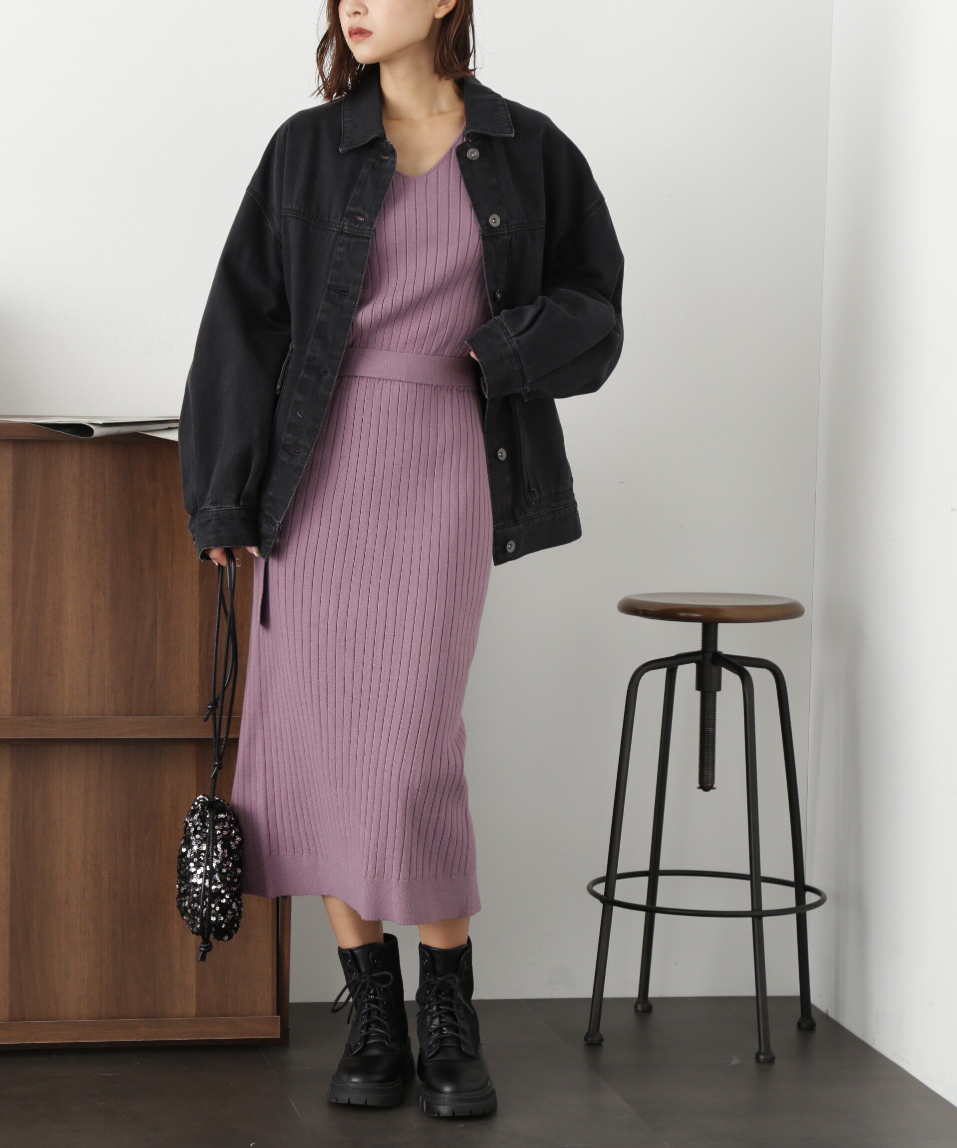  「ウォームストレッチリブブラウジングニットワンピース」|ワンピース|