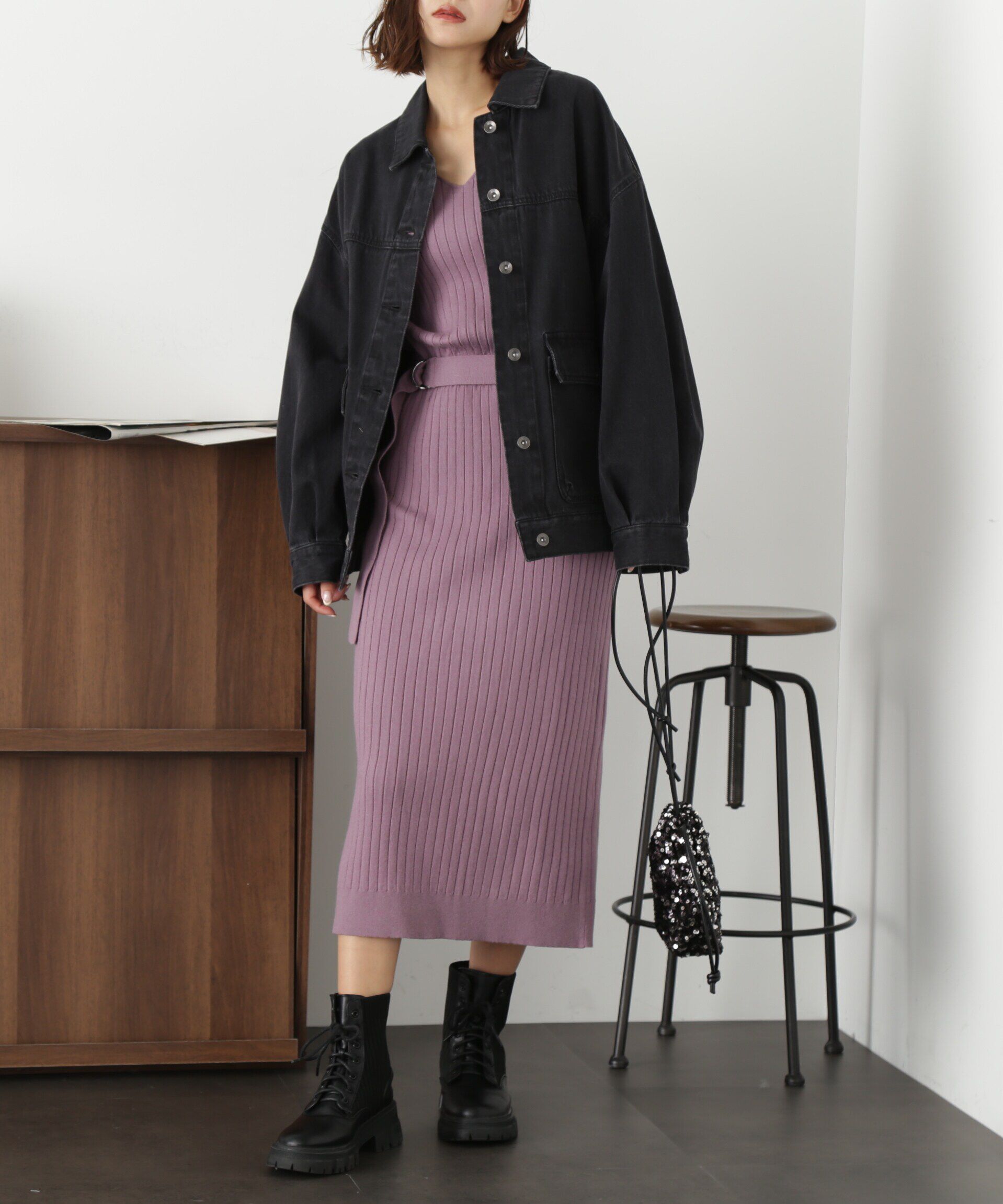  「ウォームストレッチリブブラウジングニットワンピース」|ワンピース|