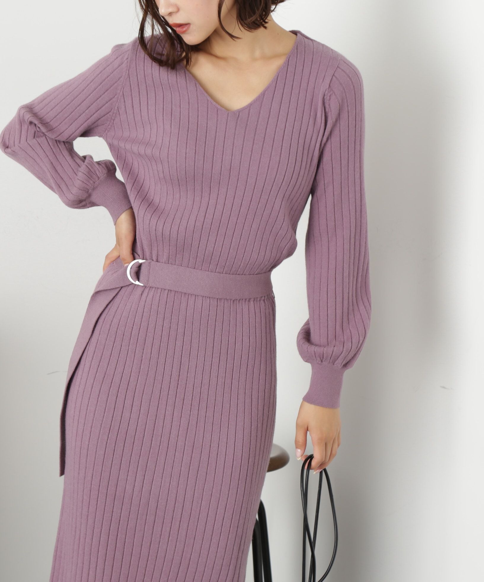  「ウォームストレッチリブブラウジングニットワンピース」|ワンピース|