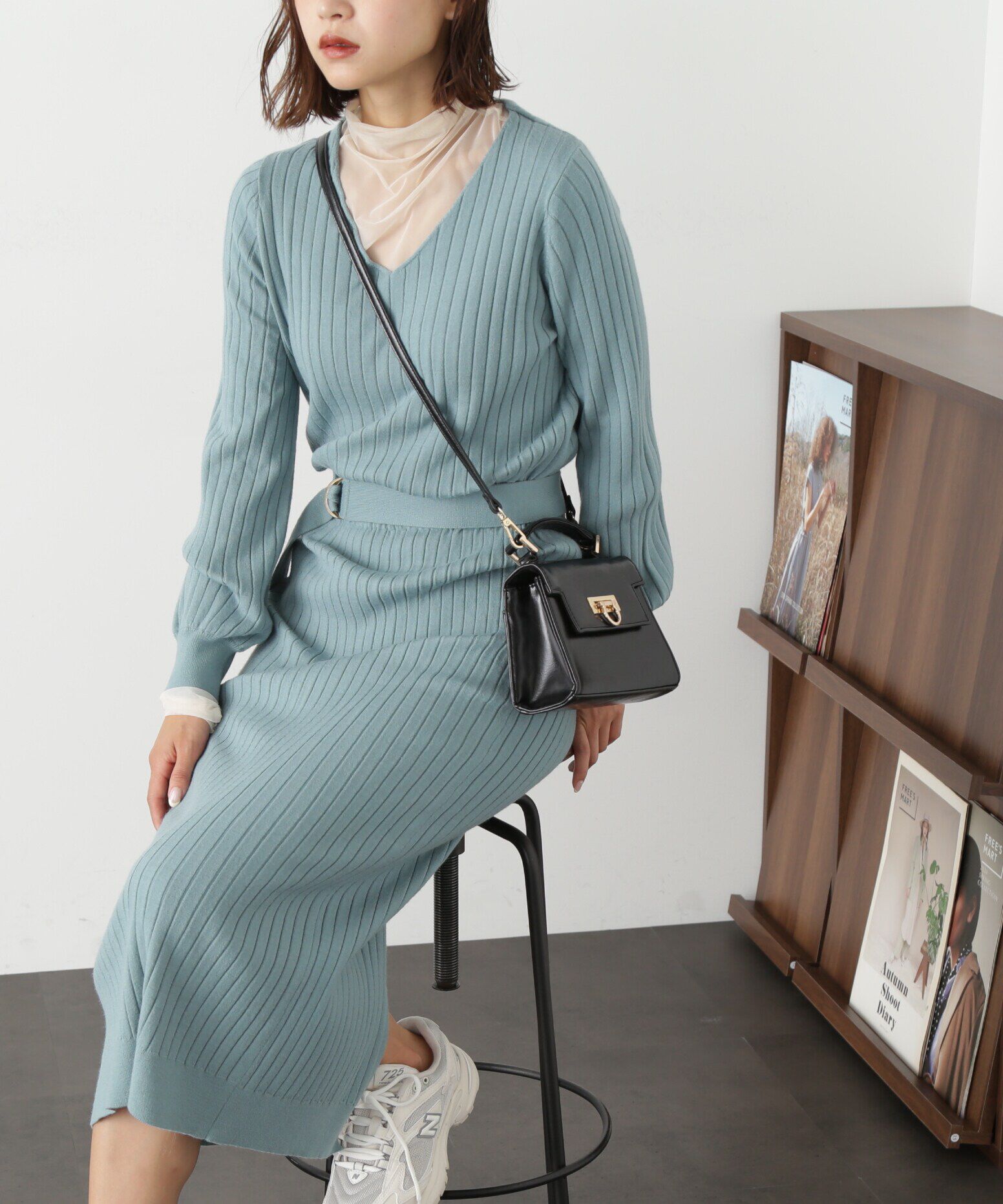  「ウォームストレッチリブブラウジングニットワンピース」|ワンピース|