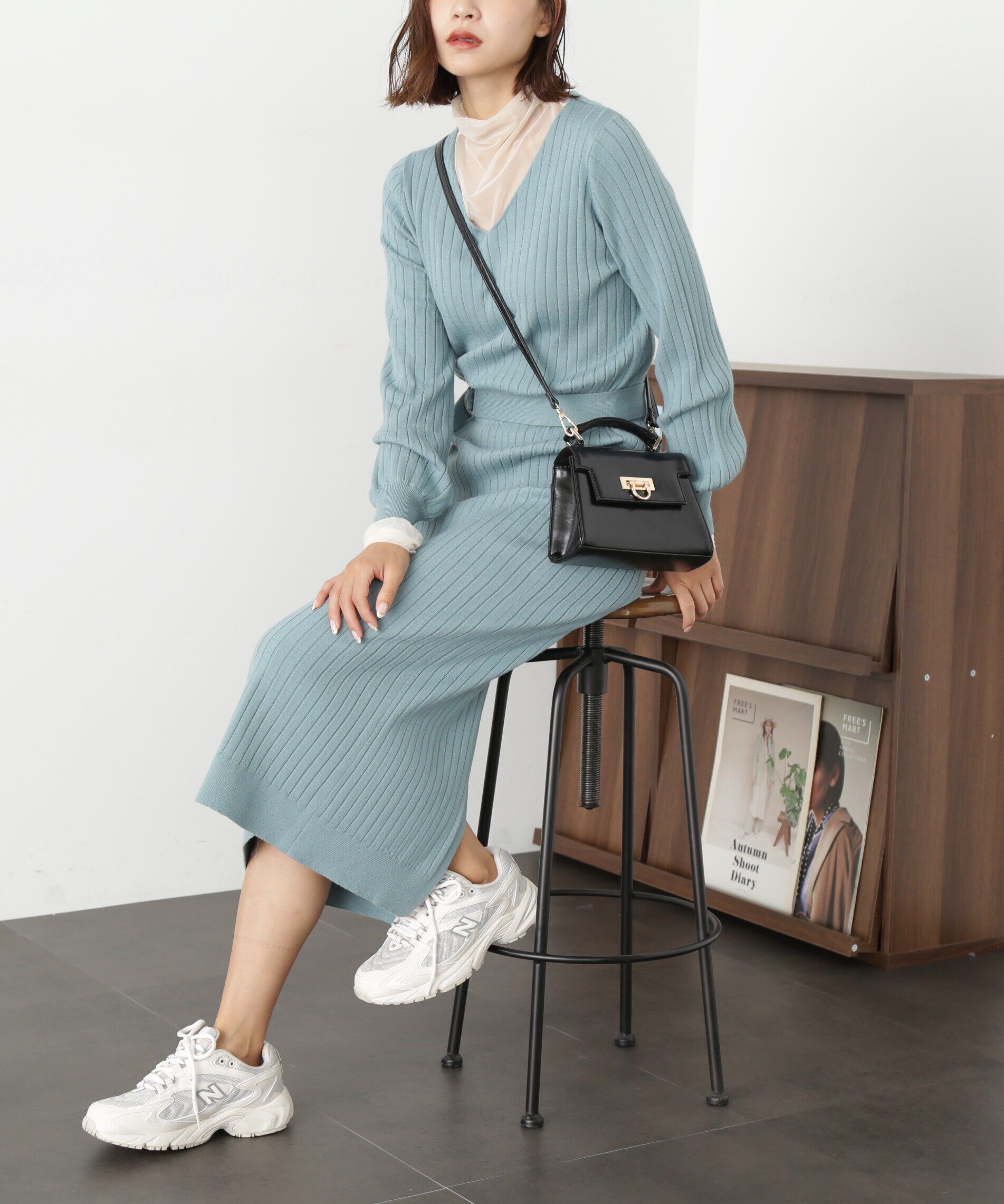  「ウォームストレッチリブブラウジングニットワンピース」|ワンピース|