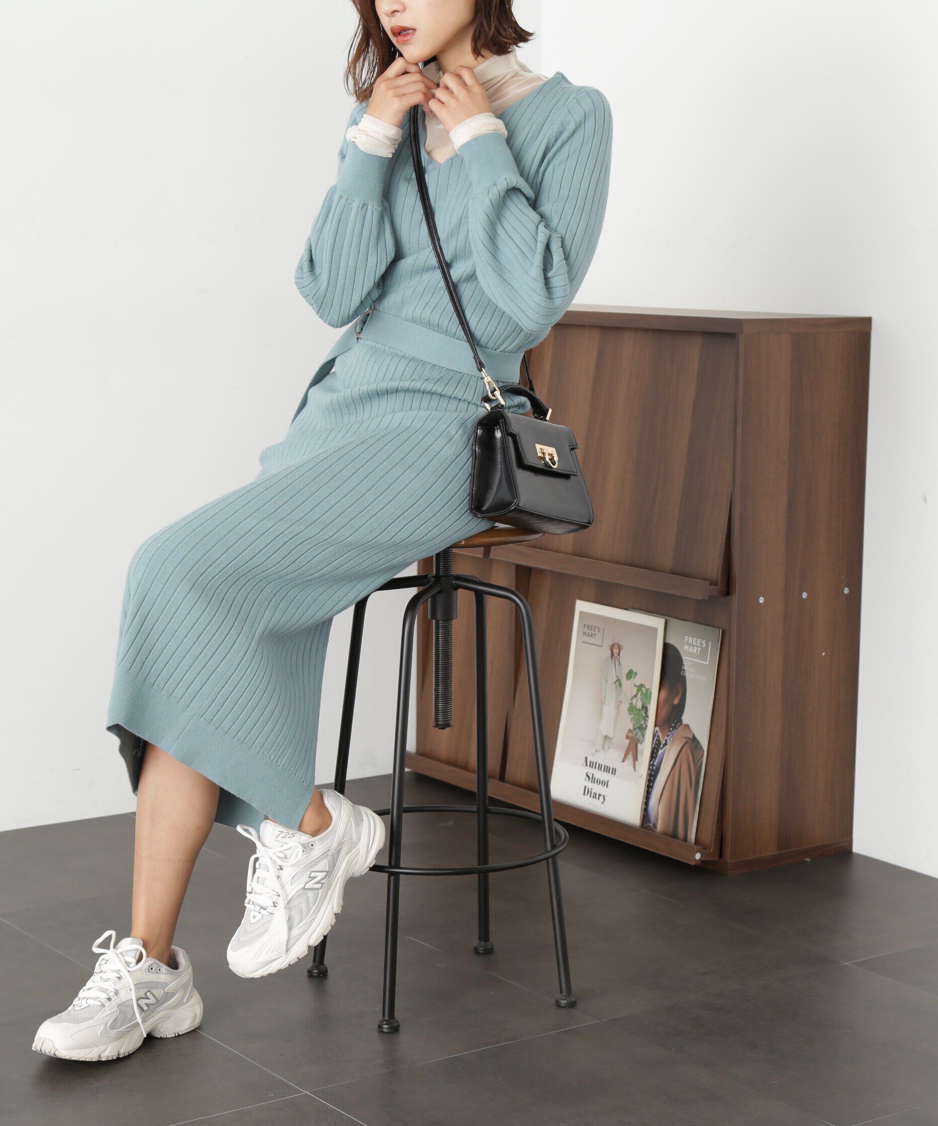  「ウォームストレッチリブブラウジングニットワンピース」|ワンピース|