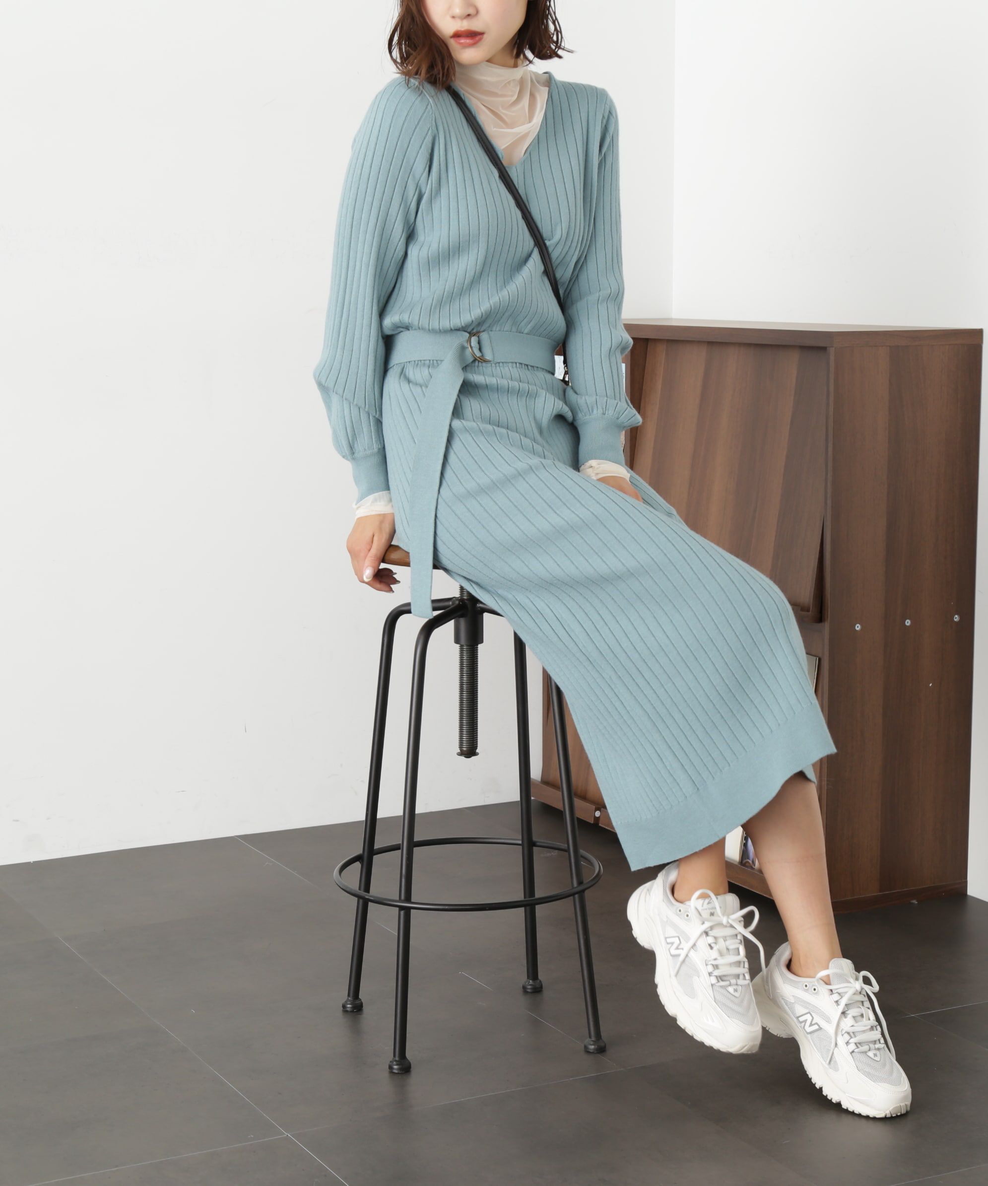  「ウォームストレッチリブブラウジングニットワンピース」|ワンピース|