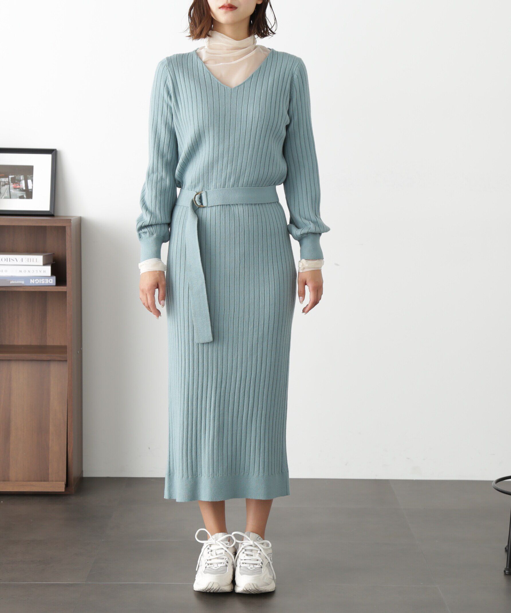  「ウォームストレッチリブブラウジングニットワンピース」|ワンピース|