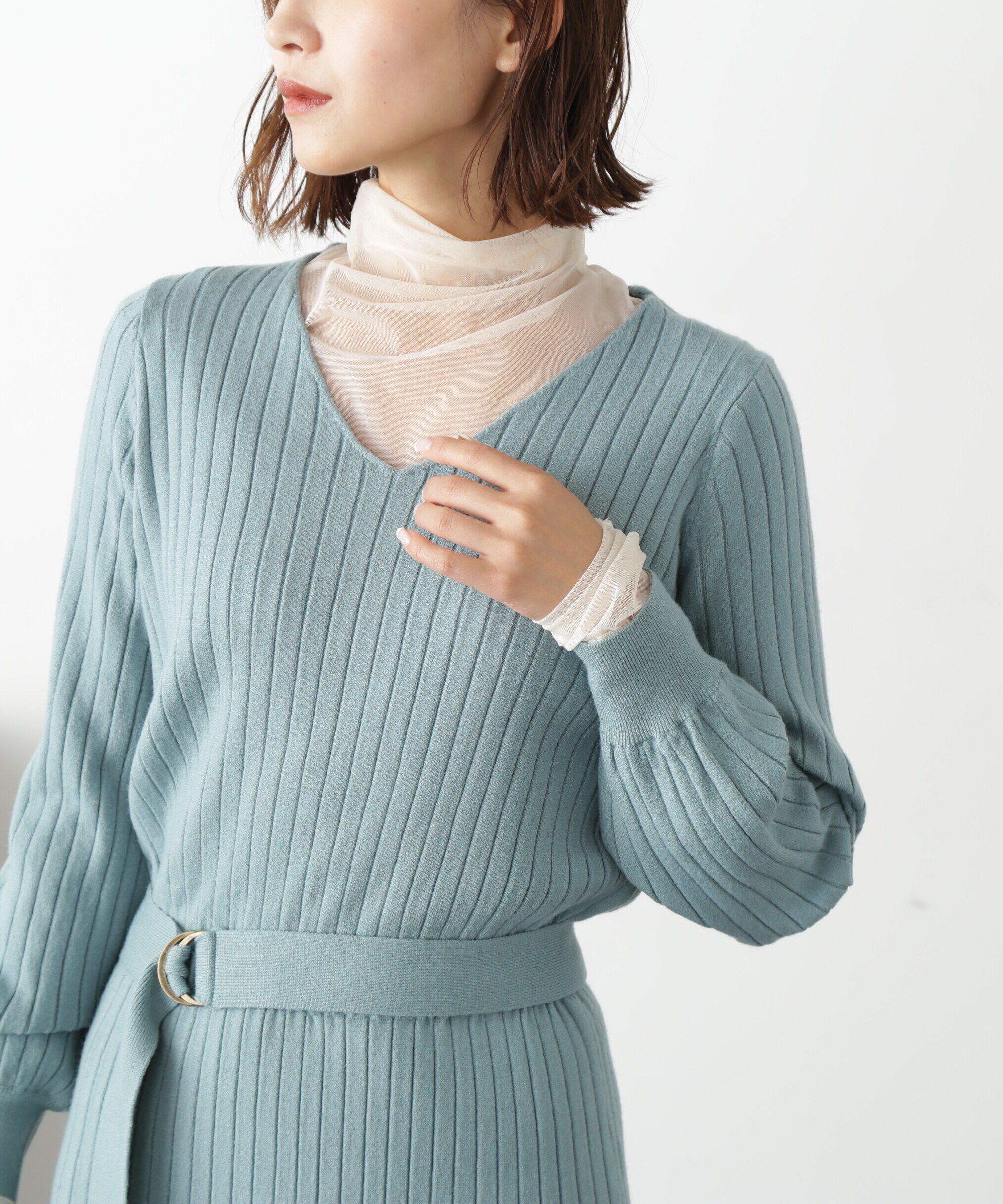  「ウォームストレッチリブブラウジングニットワンピース」|ワンピース|