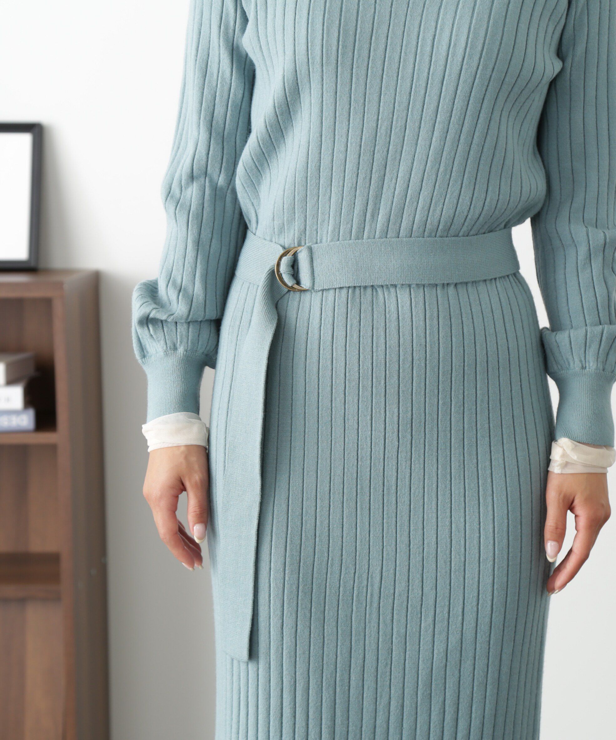  「ウォームストレッチリブブラウジングニットワンピース」|ワンピース|