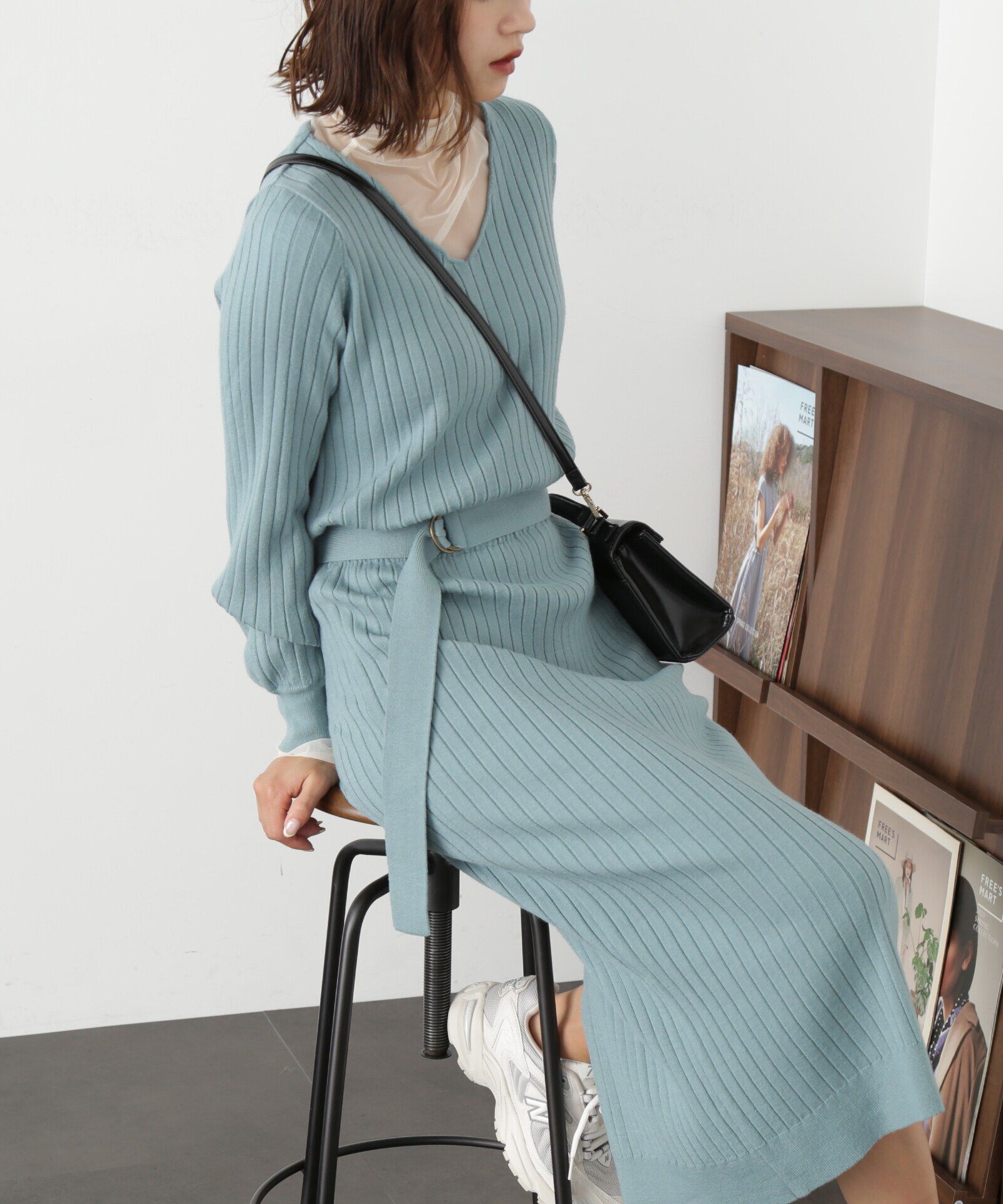  「ウォームストレッチリブブラウジングニットワンピース」|ワンピース|