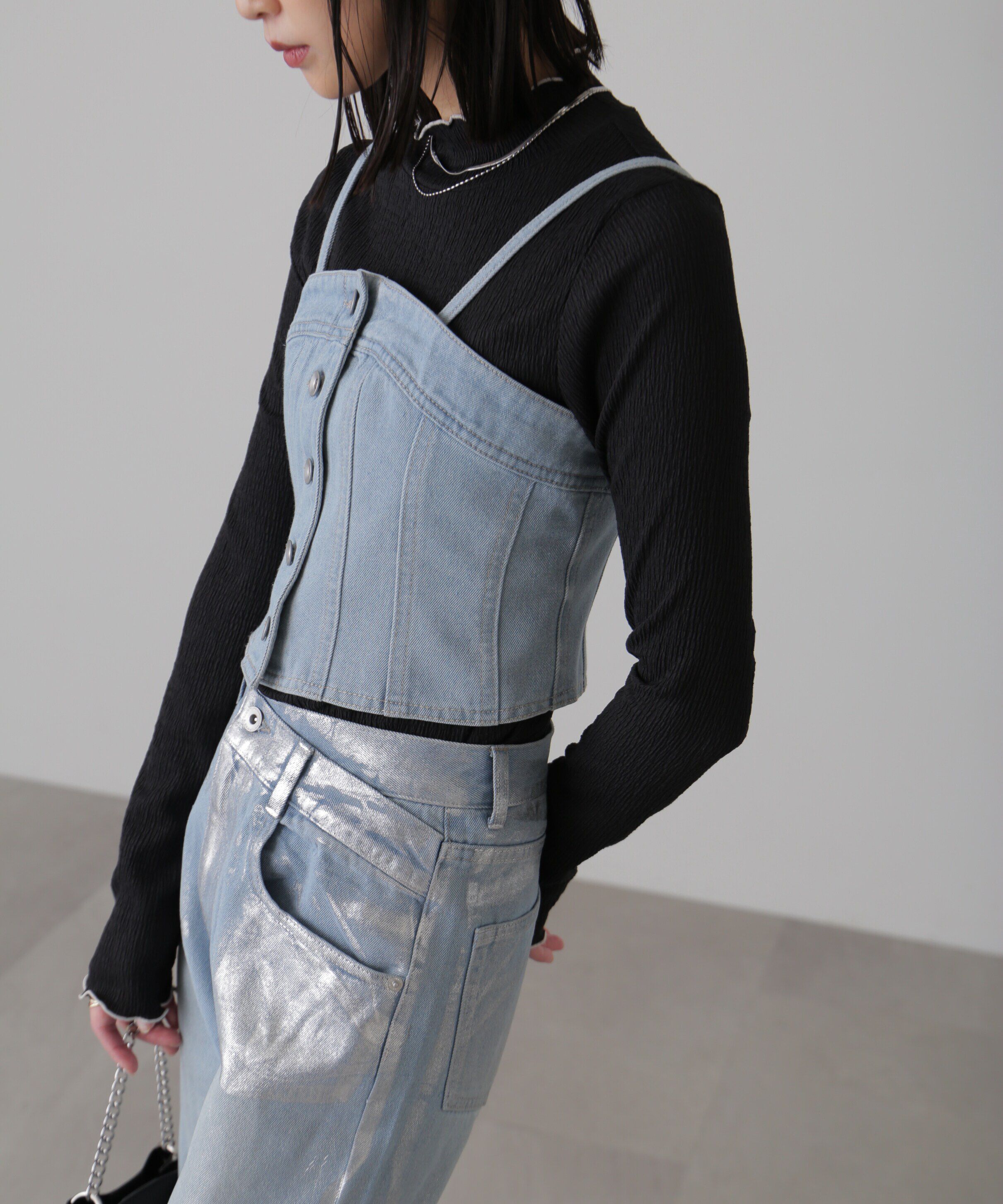  「フロントボタンデニムビスチェ」|シャツ・ブラウス|