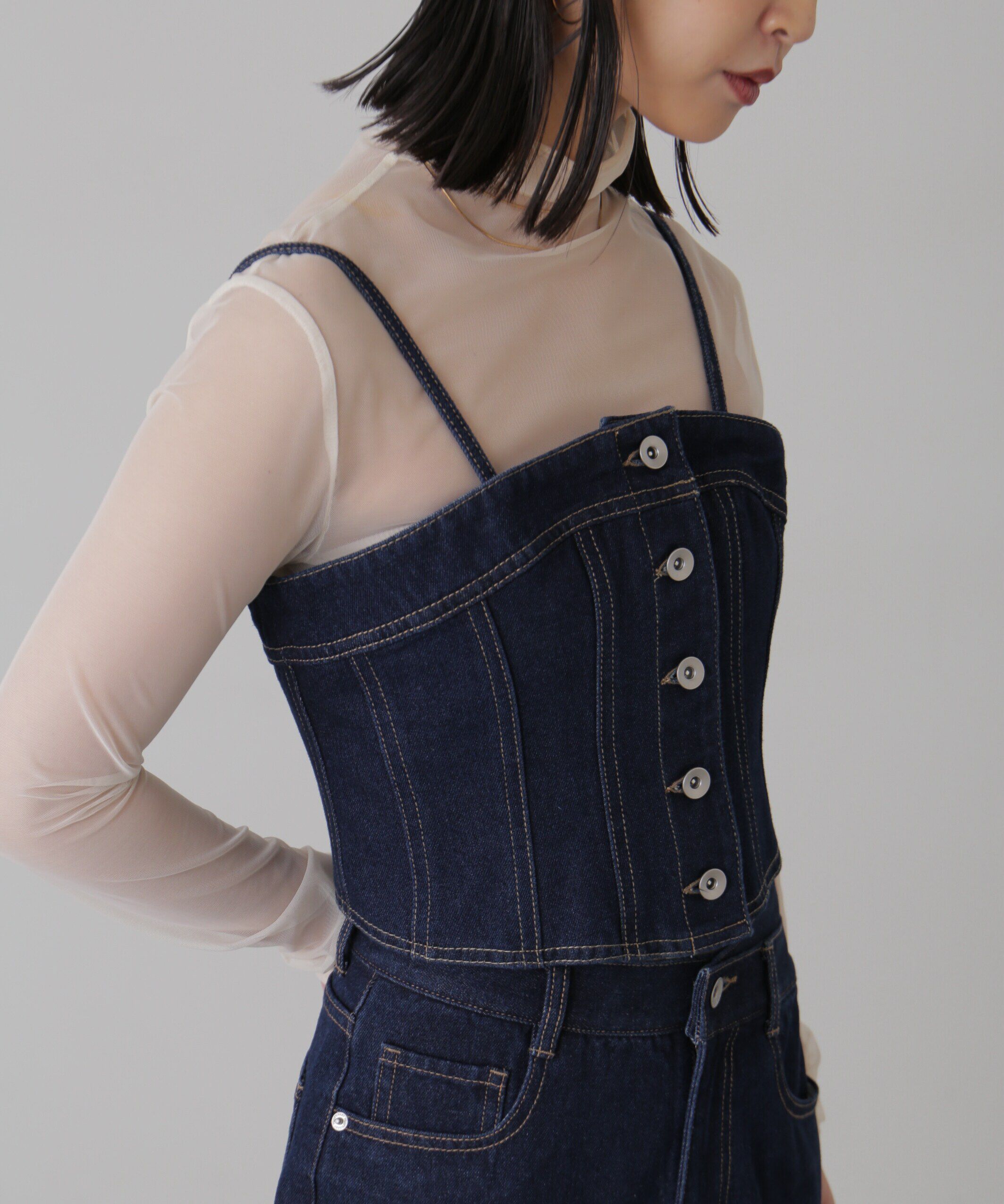  「フロントボタンデニムビスチェ」|シャツ・ブラウス|