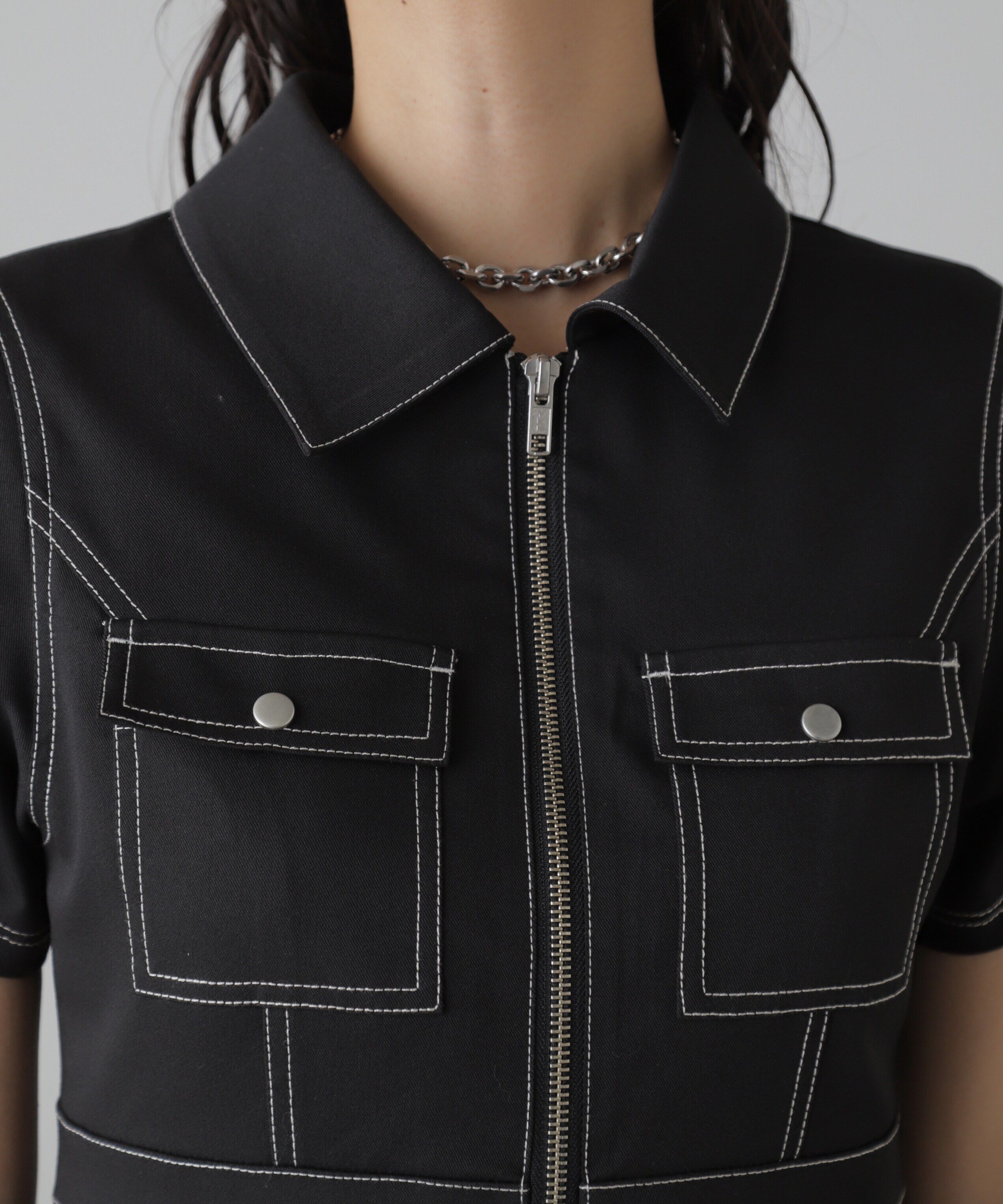  「配色ステッチジップ使いミニワンピース」|ワンピース|