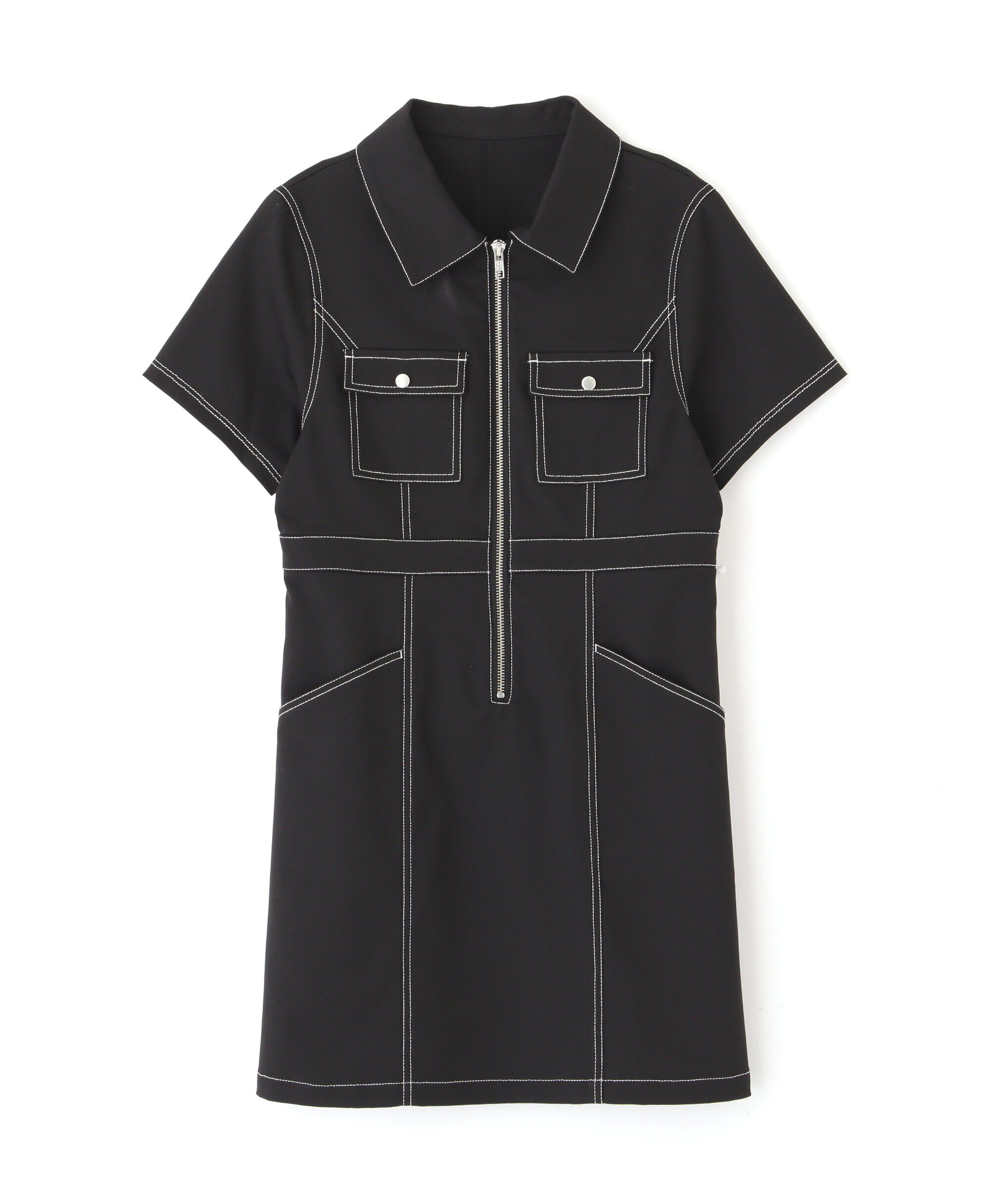  「配色ステッチジップ使いミニワンピース」|ワンピース|