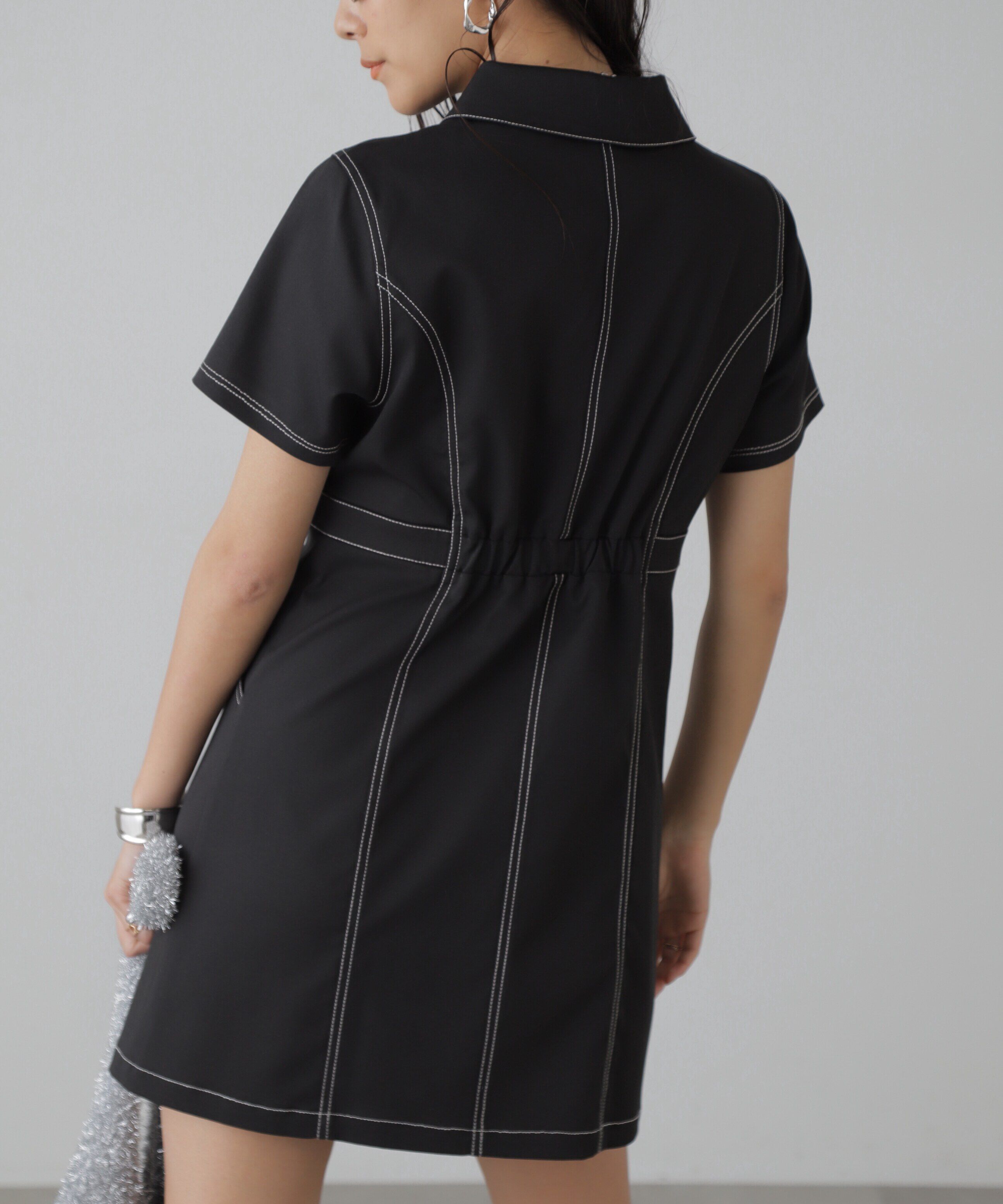  「配色ステッチジップ使いミニワンピース」|ワンピース|