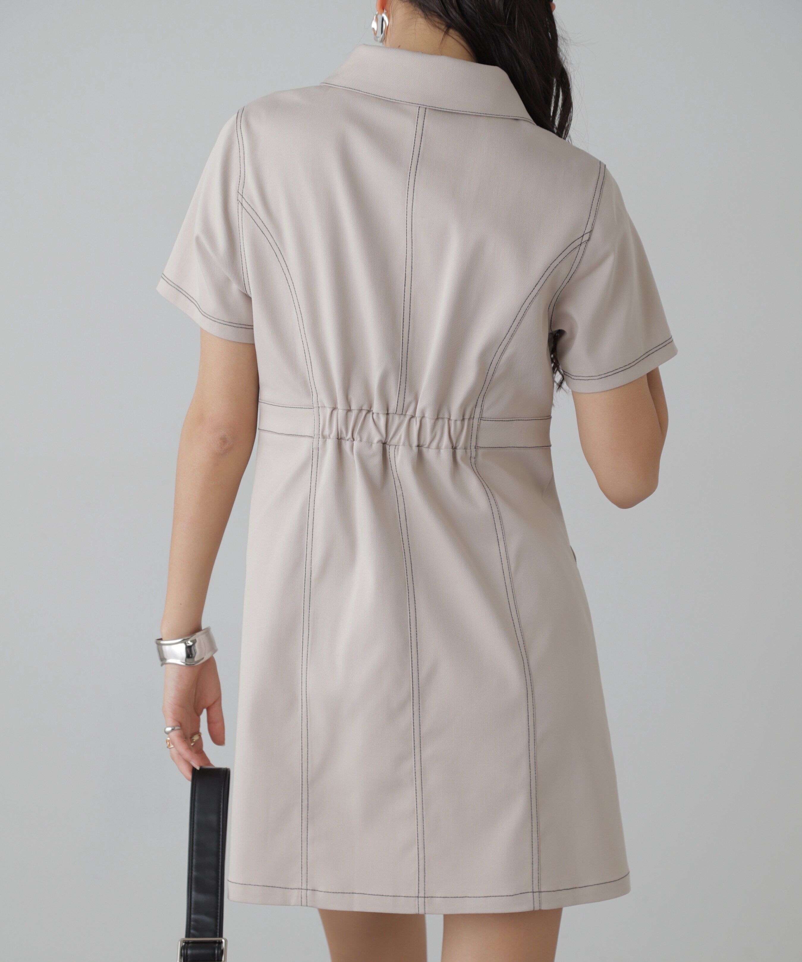  「配色ステッチジップ使いミニワンピース」|ワンピース|