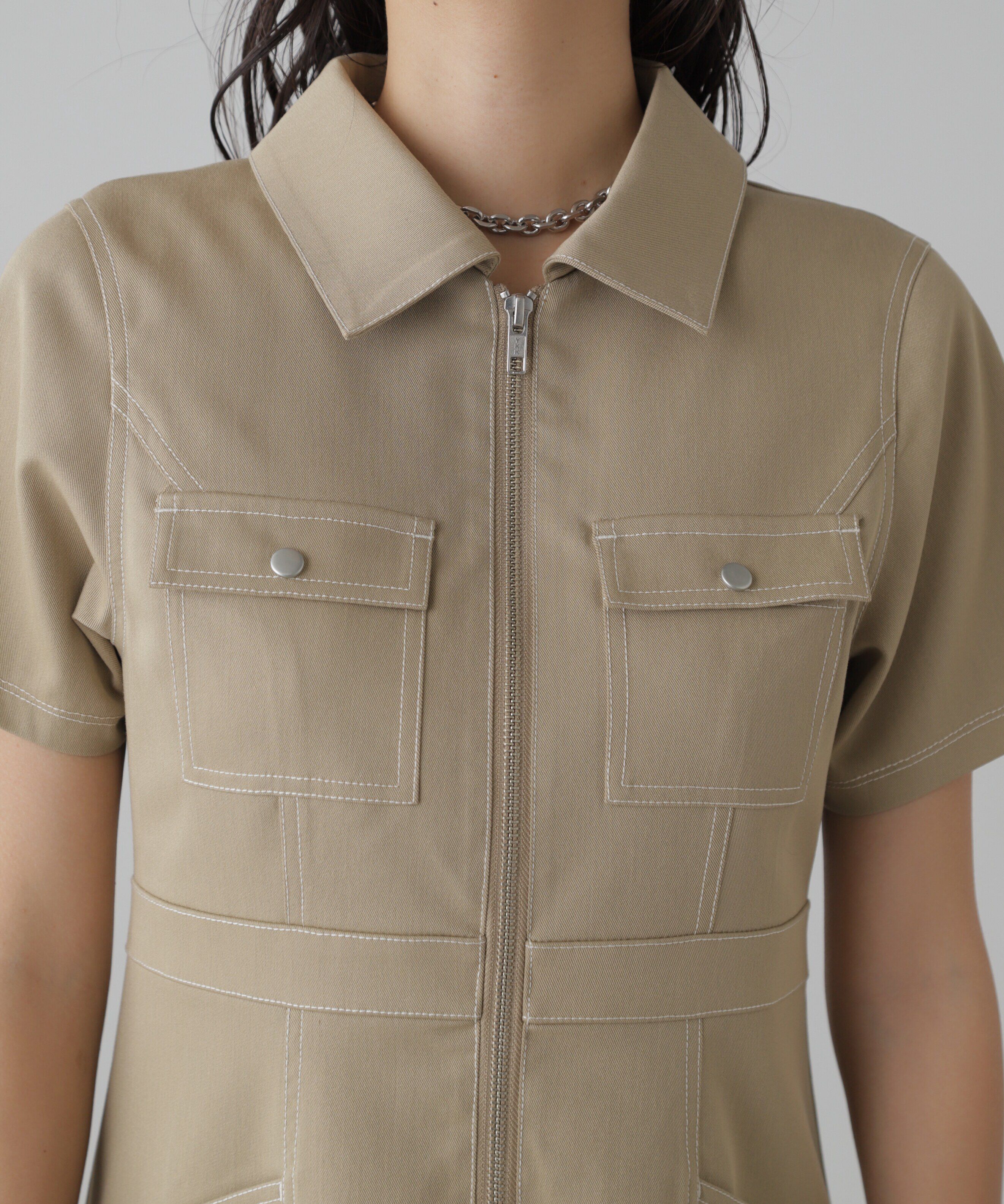  「配色ステッチジップ使いミニワンピース」|ワンピース|