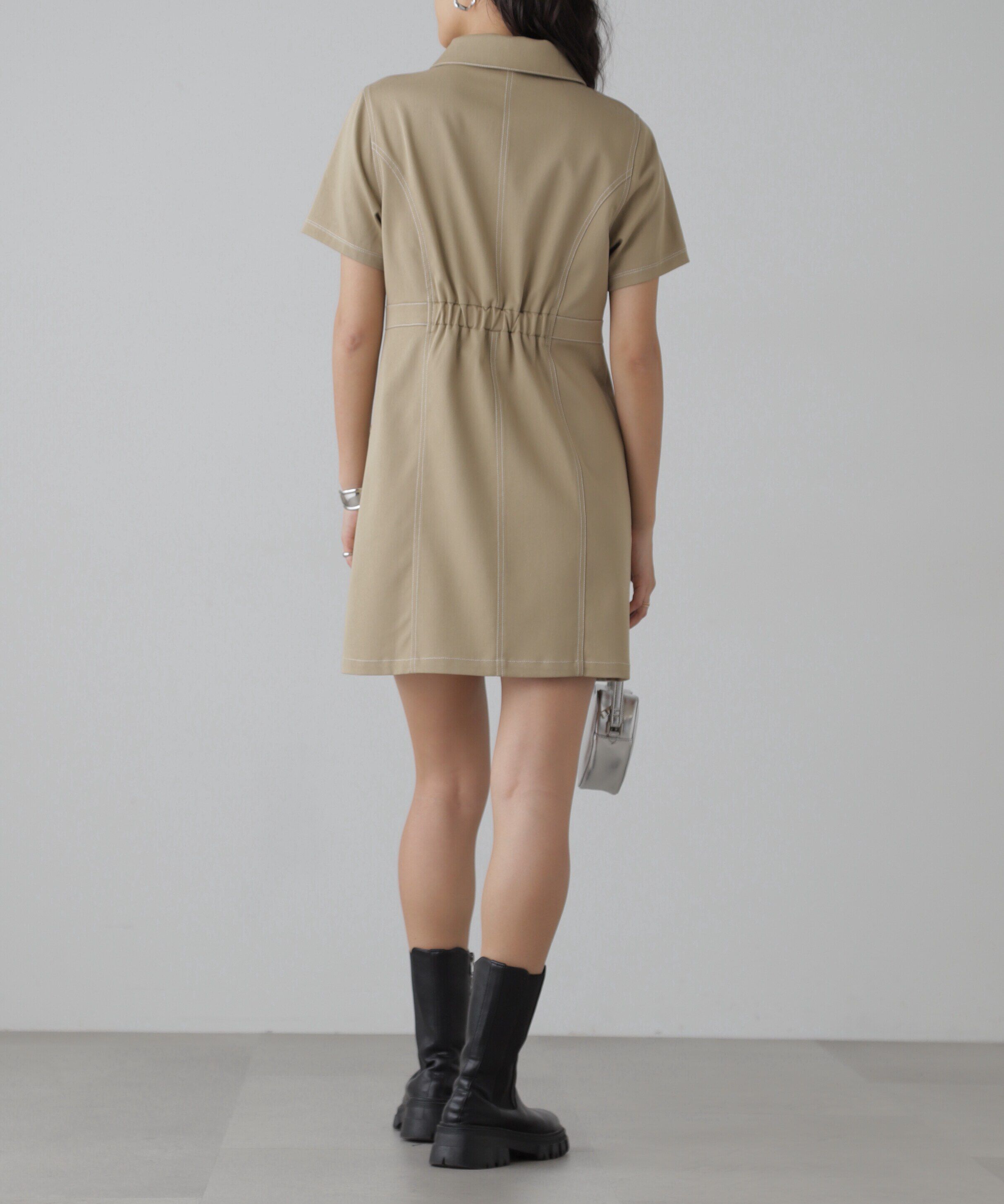  「配色ステッチジップ使いミニワンピース」|ワンピース|