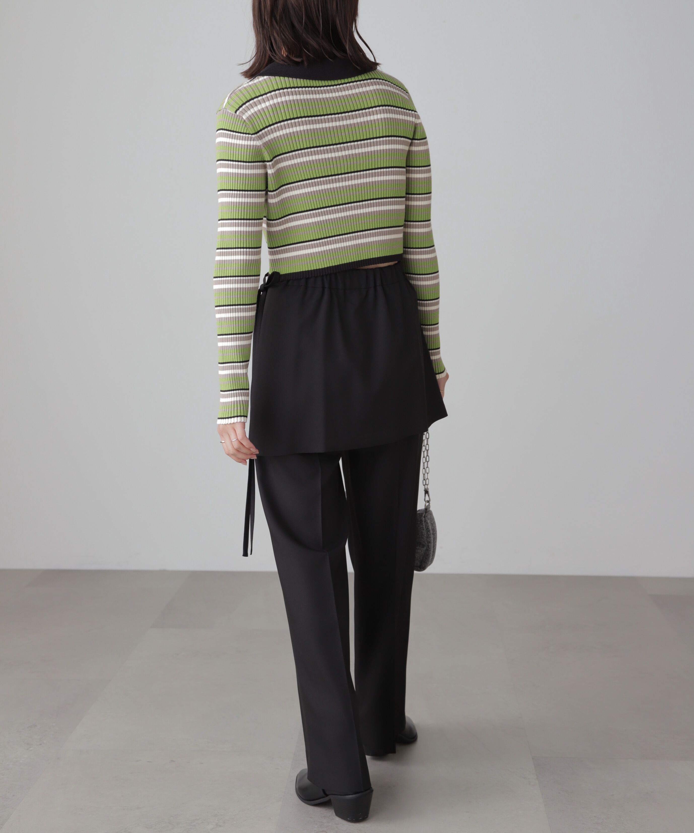  「マルチボーダーレースアップニット」|ニット・セーター|