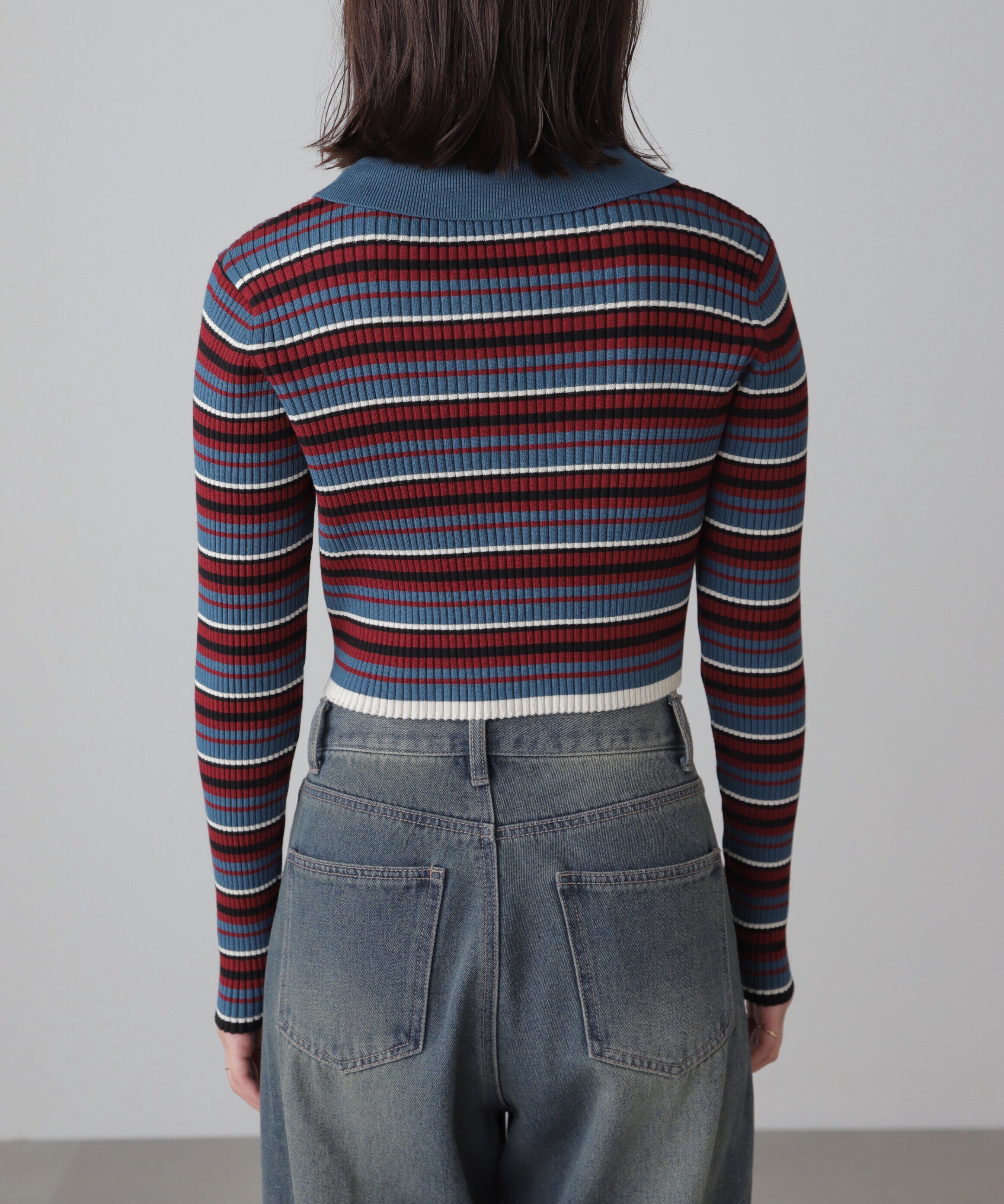  「マルチボーダーレースアップニット」|ニット・セーター|