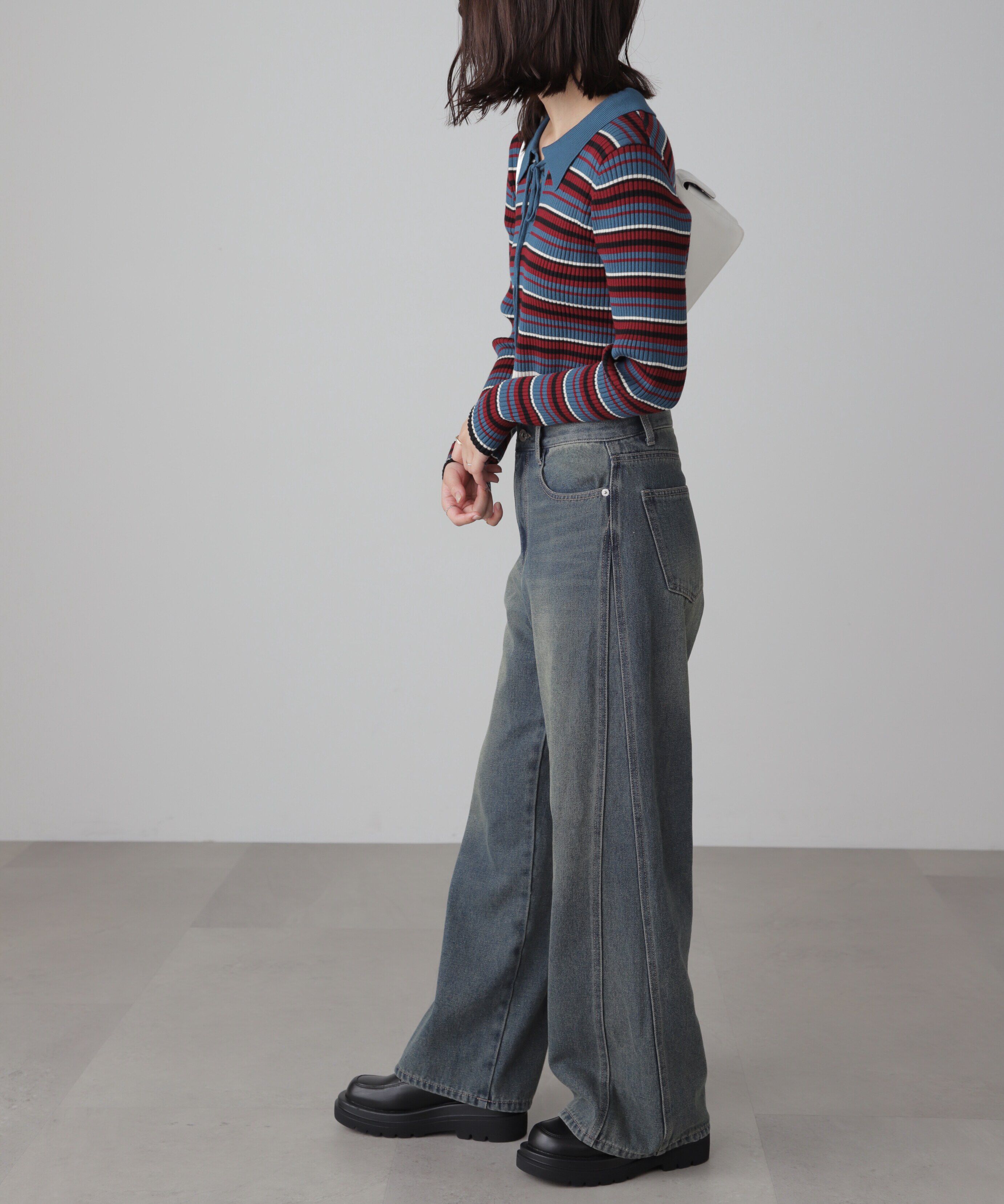  「マルチボーダーレースアップニット」|ニット・セーター|