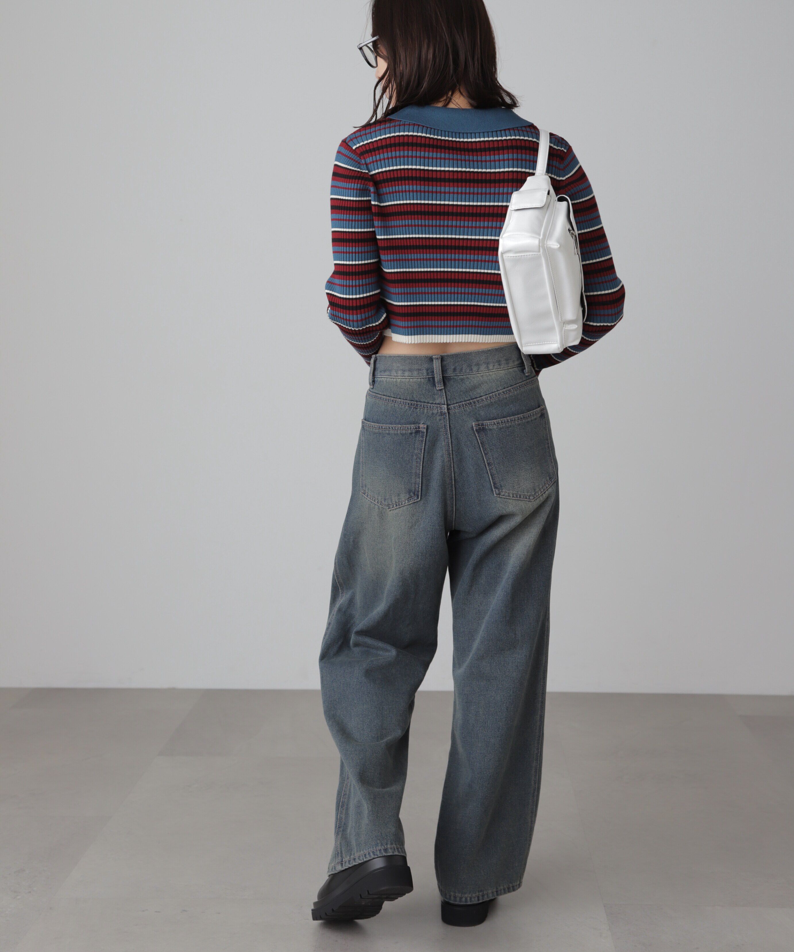  「マルチボーダーレースアップニット」|ニット・セーター|