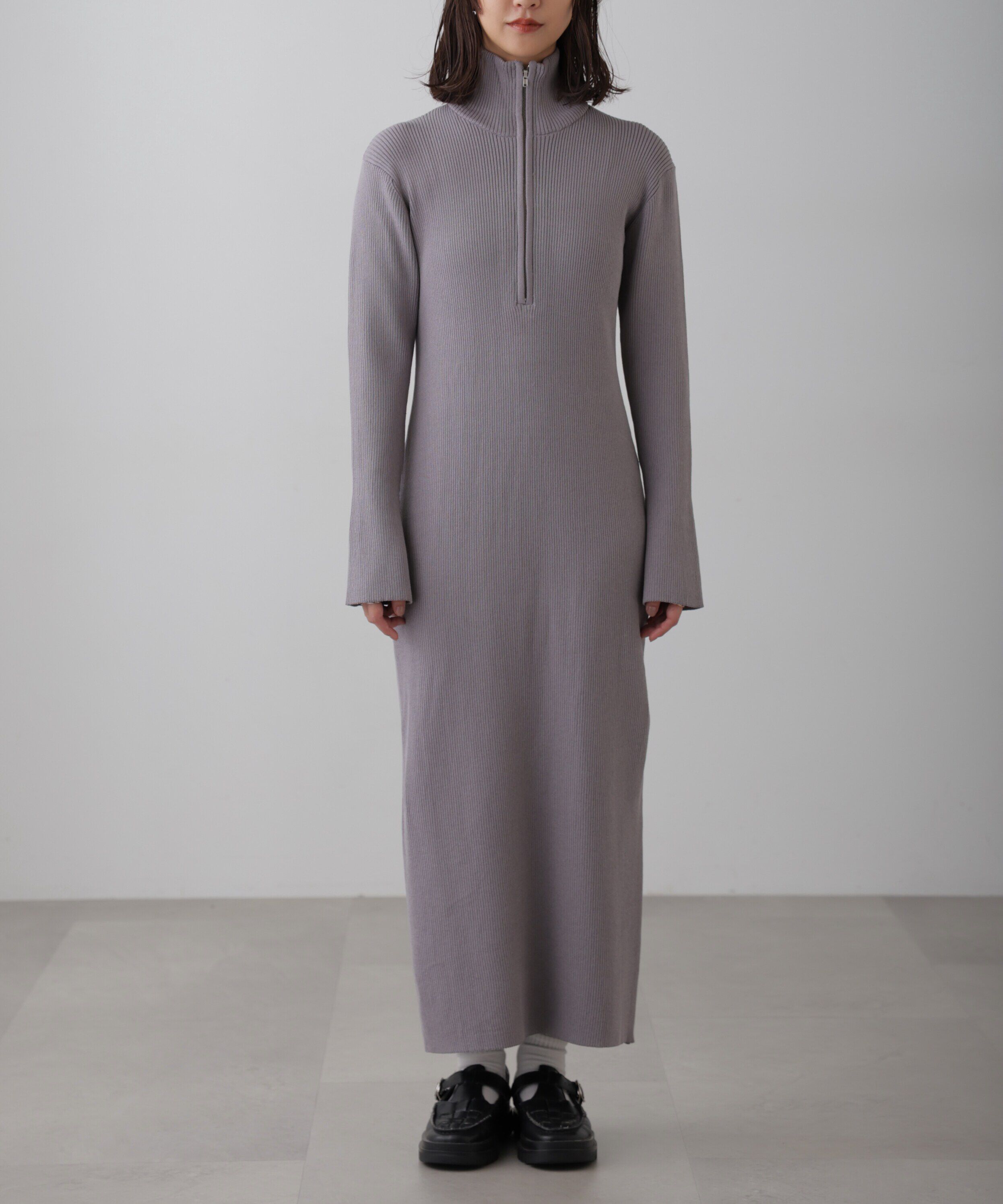  「ハーフジップロングニットワンピース」|ワンピース|