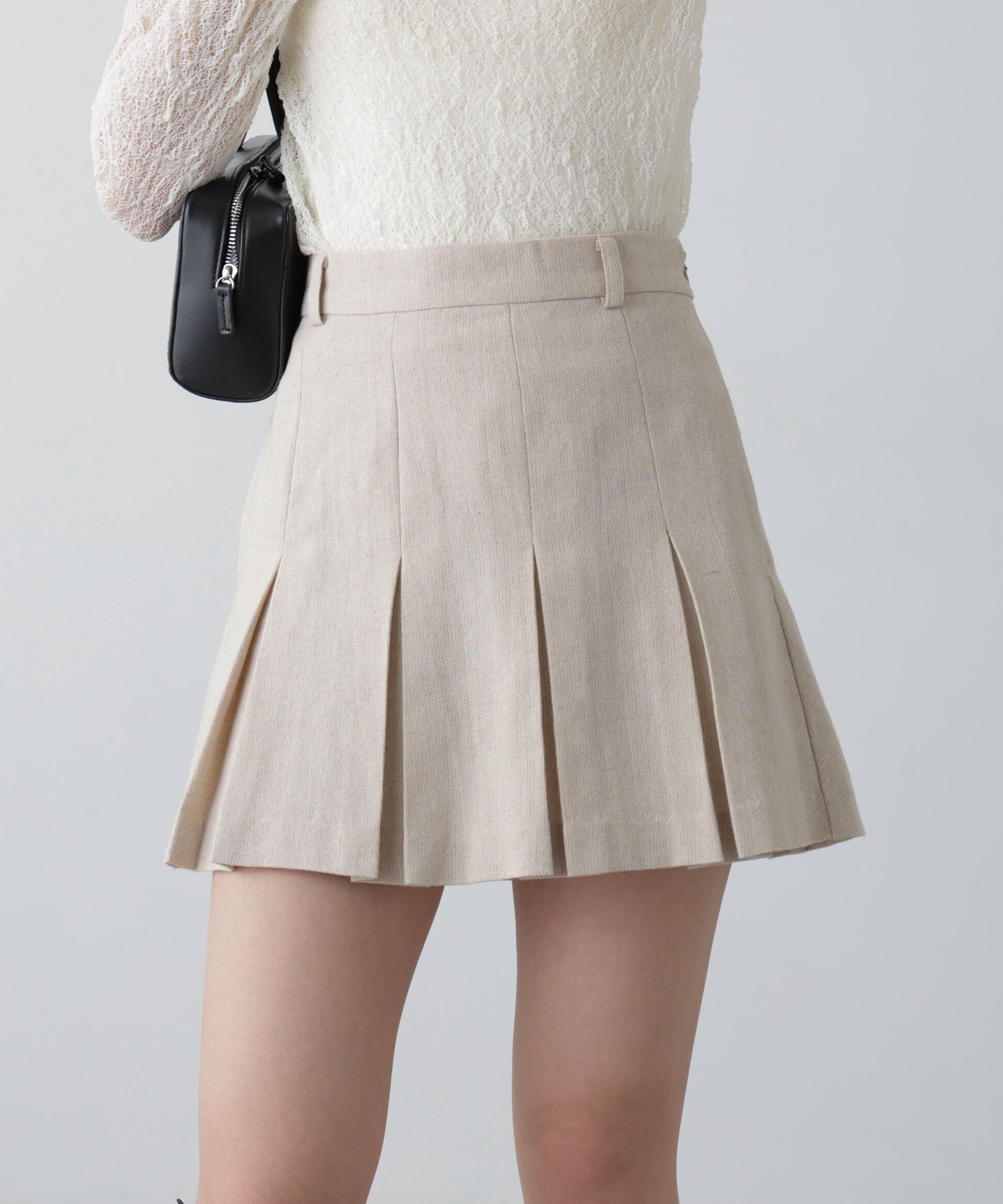  「ボックスプリーツミニスカート」|スカート|ベージュ1
