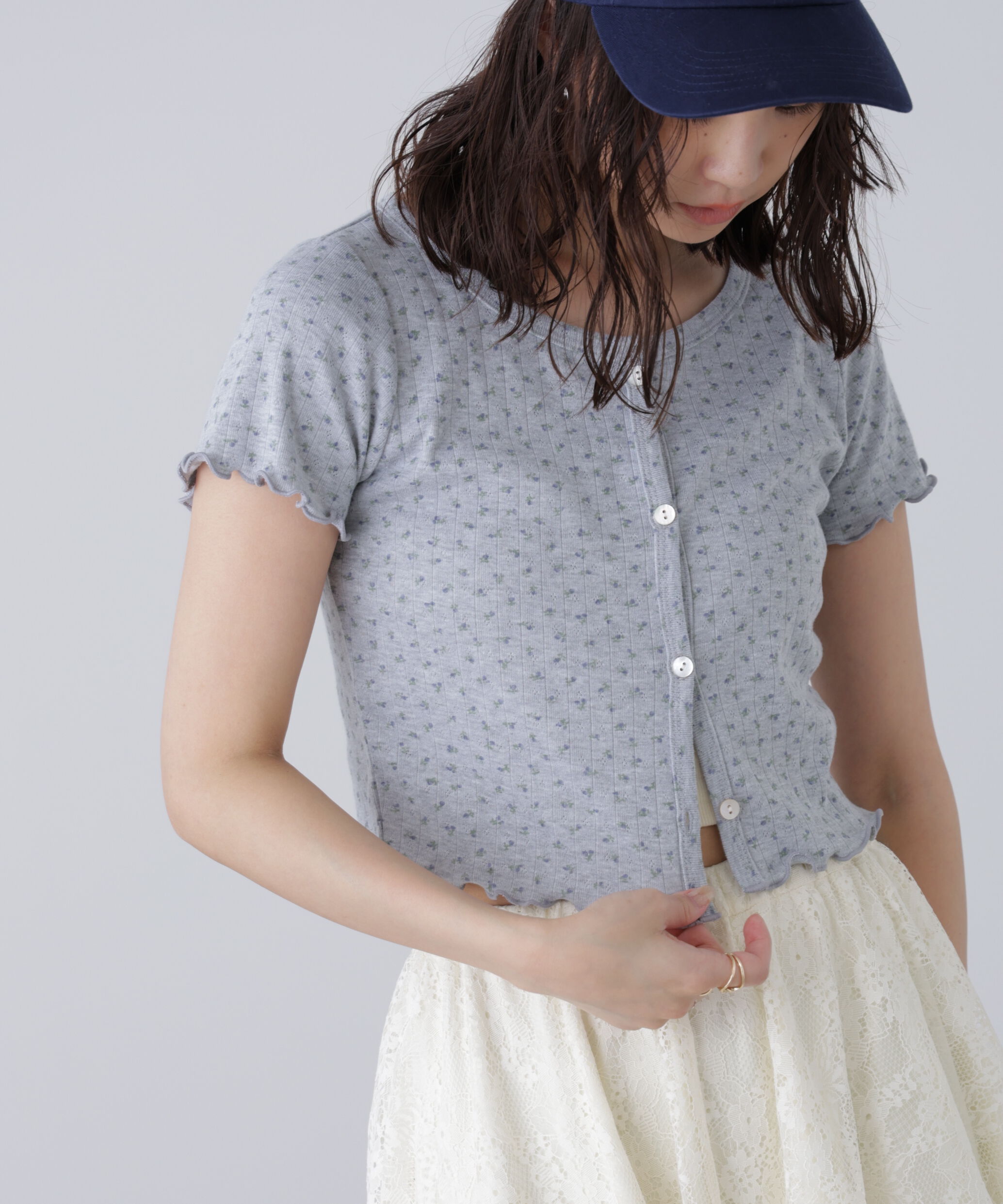  「花柄テレコカーディガン」|Tシャツ・カットソー|