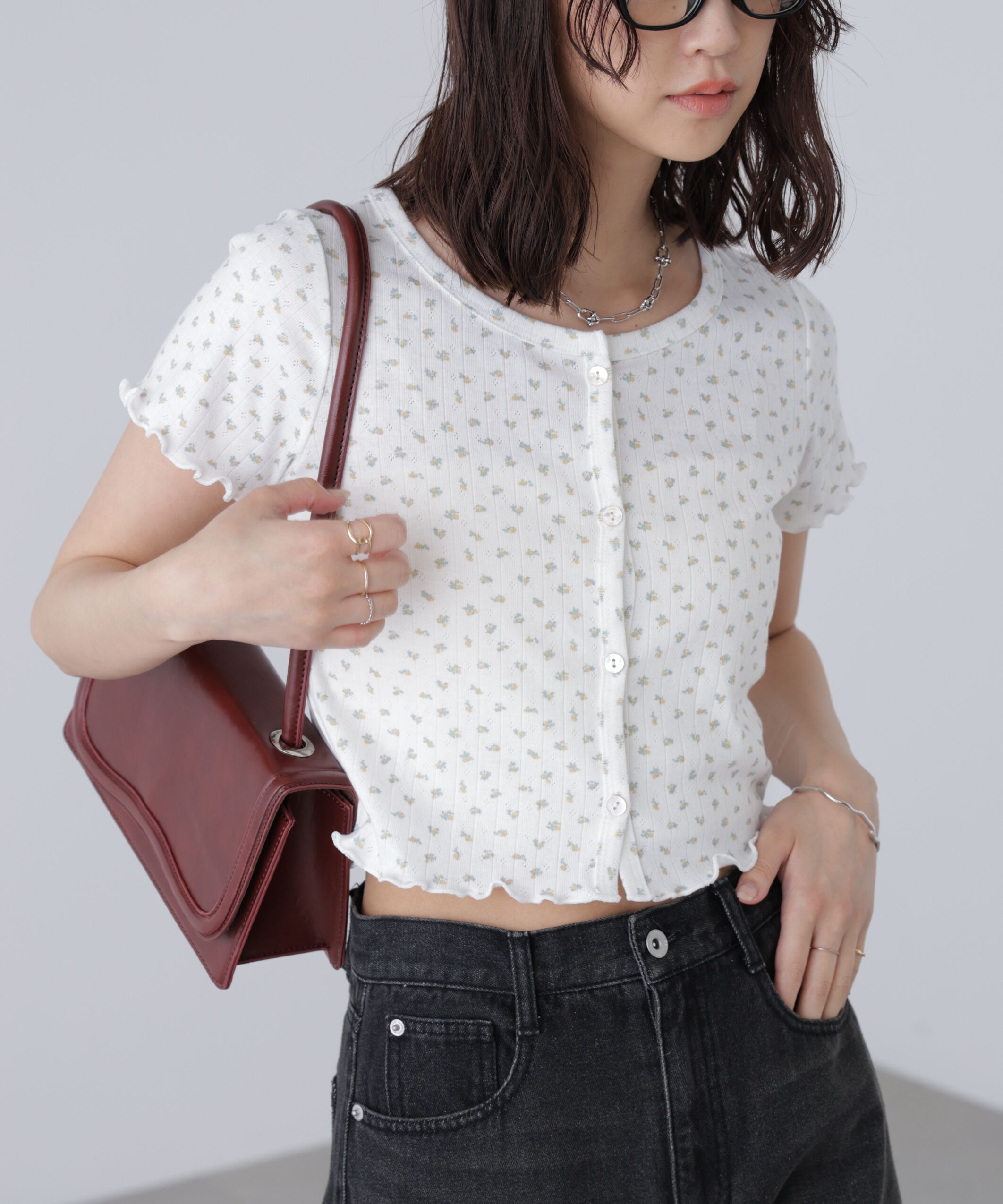  「花柄テレコカーディガン」|Tシャツ・カットソー|