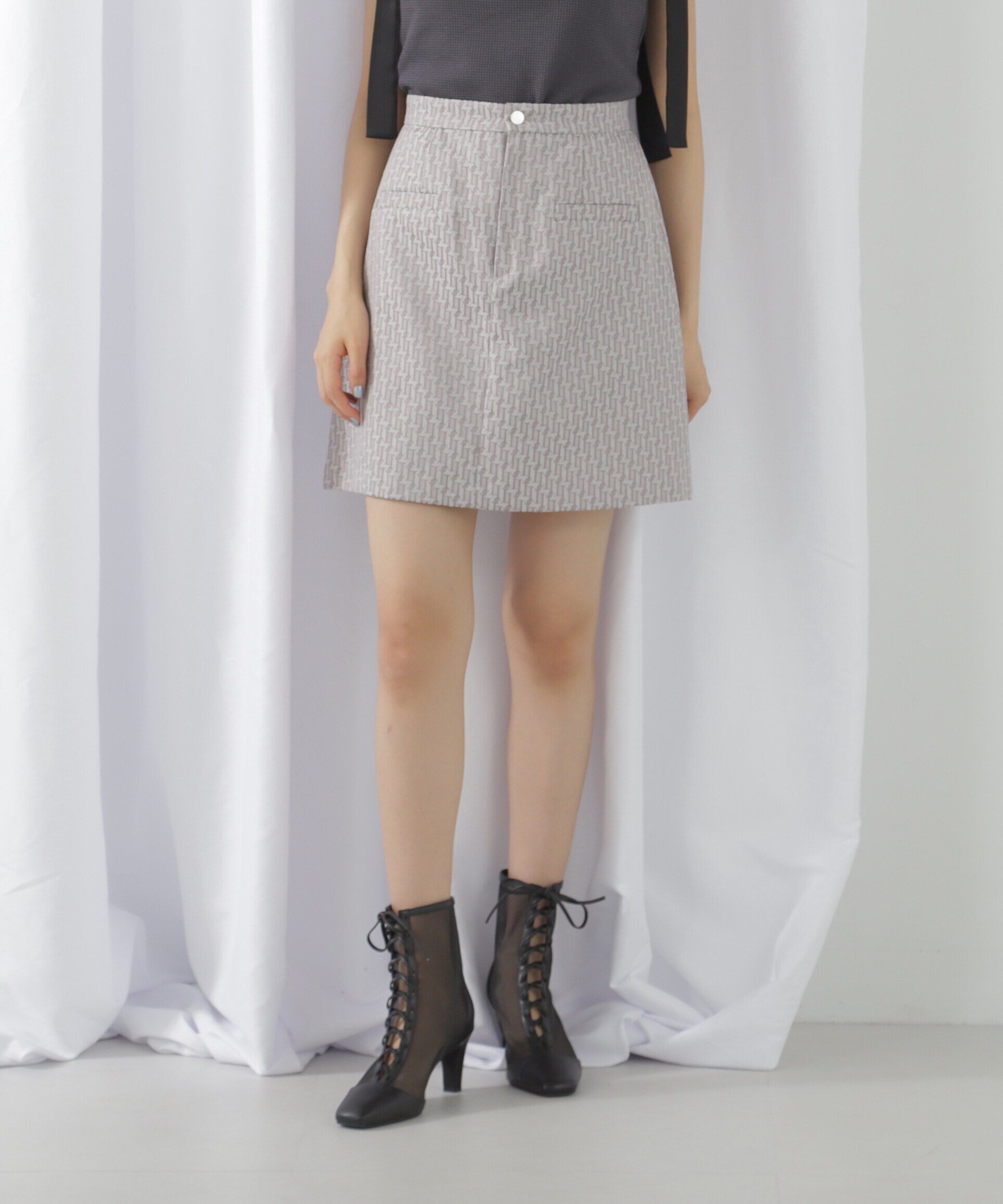  「モノグラムジャガードミニスカート」|スカート|グレー