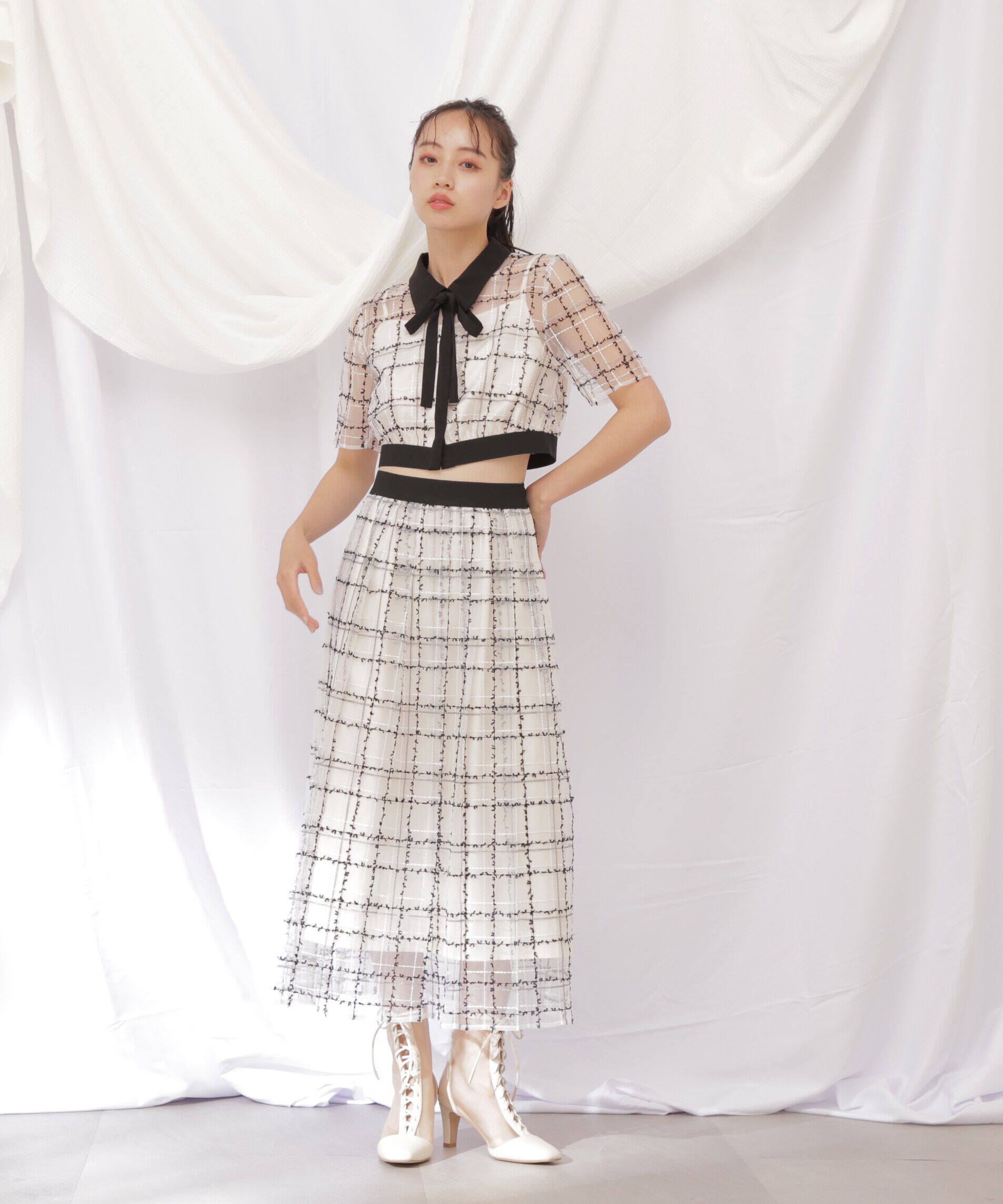  「◇シアーチェックショート丈ブラウス」|シャツ・ブラウス|