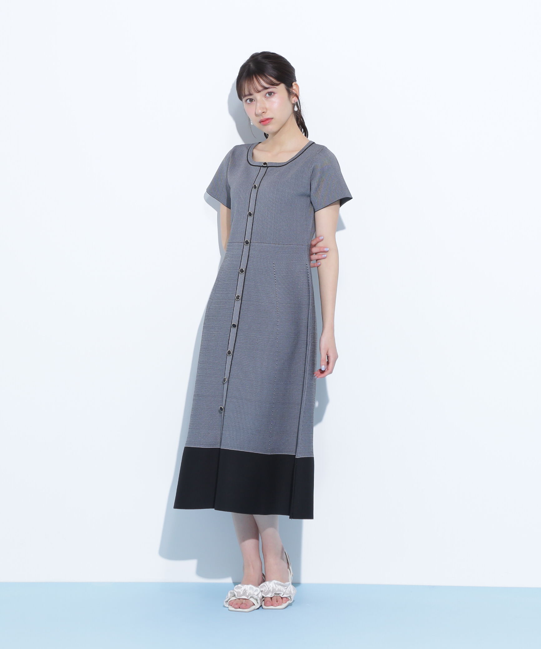  「半袖フレアニットワンピース」|ワンピース|