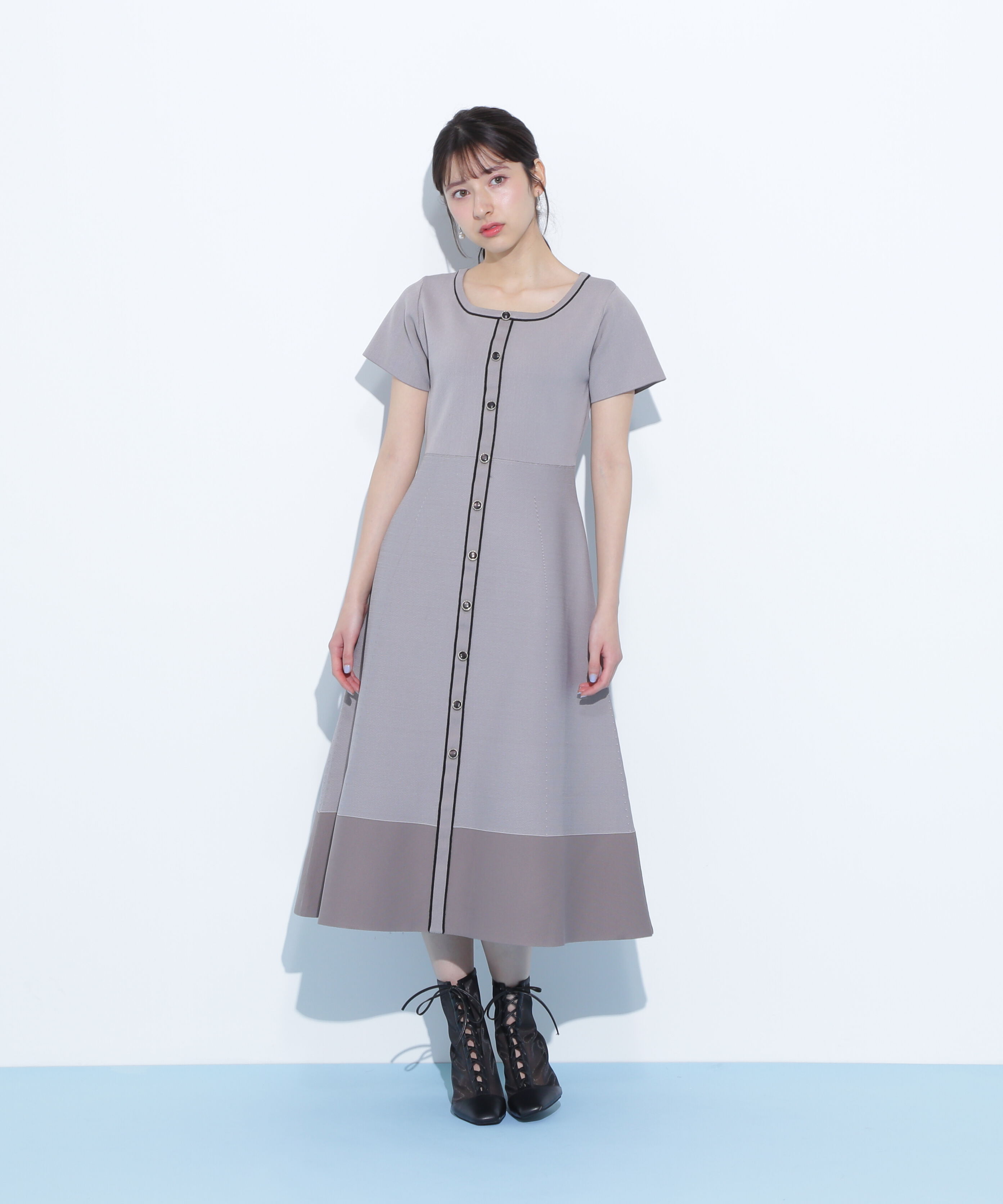  「半袖フレアニットワンピース」|ワンピース|