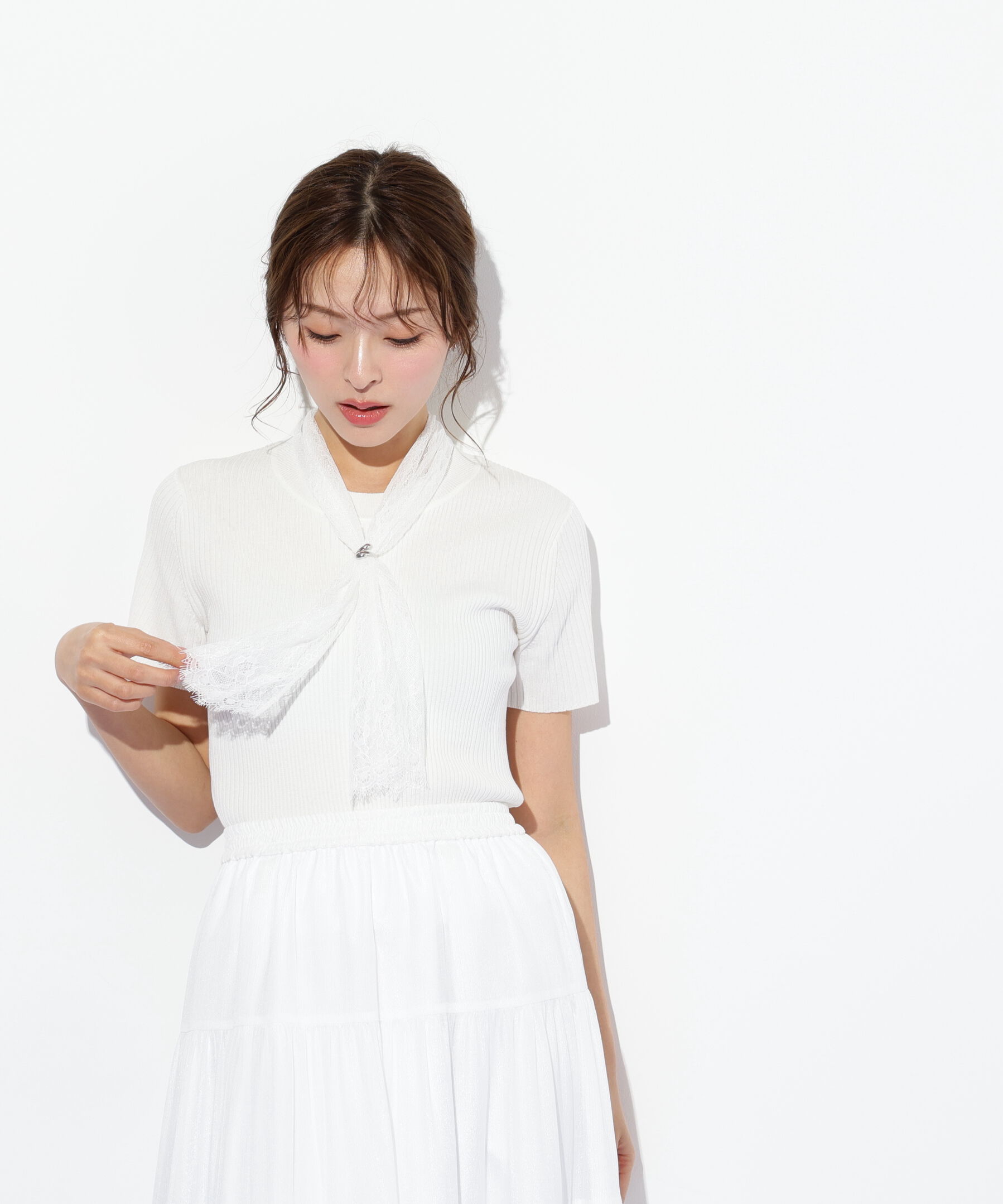  「レーススカーフ付ニットトップス」|ニット・セーター|