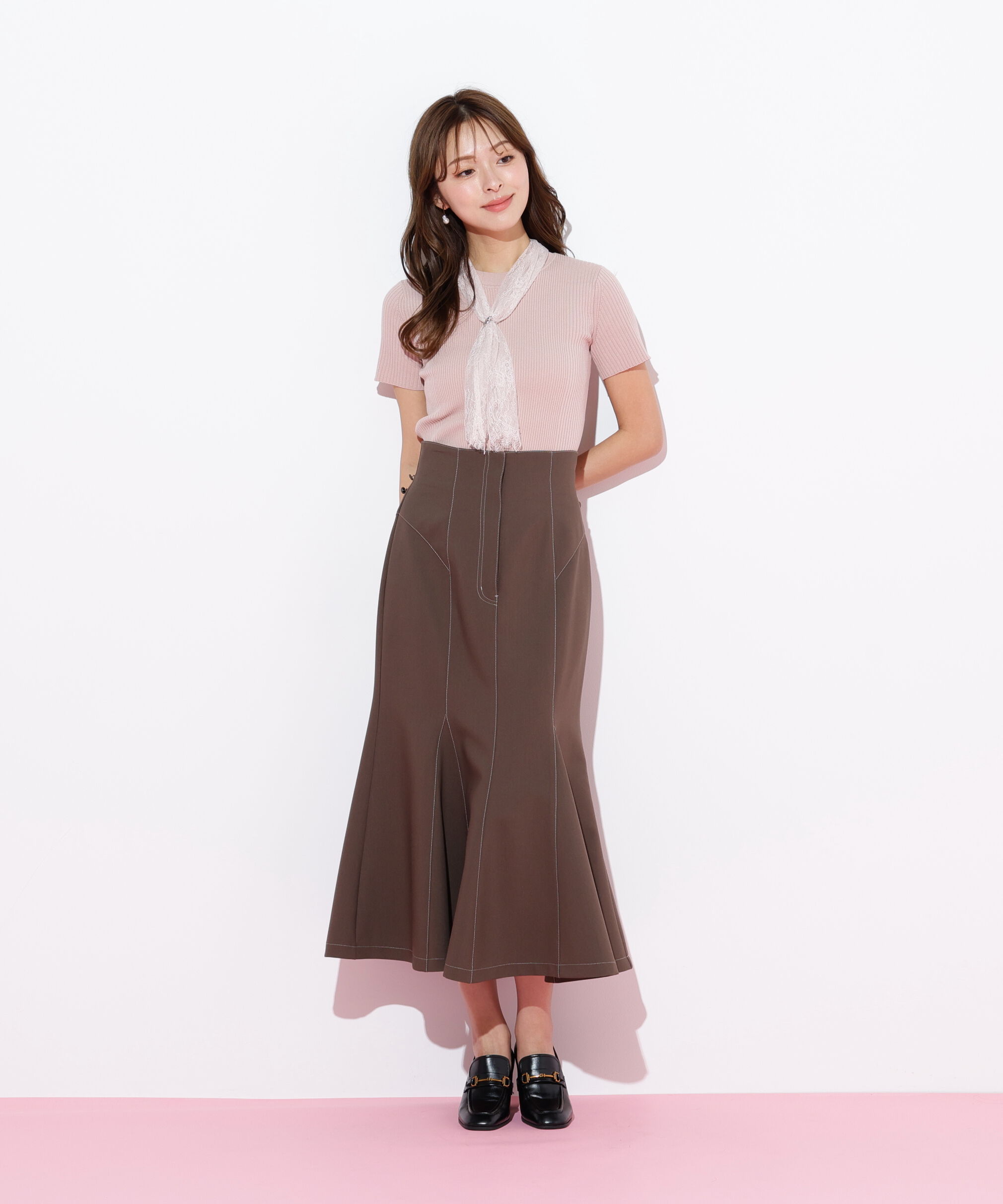  「レーススカーフ付ニットトップス」|ニット・セーター|