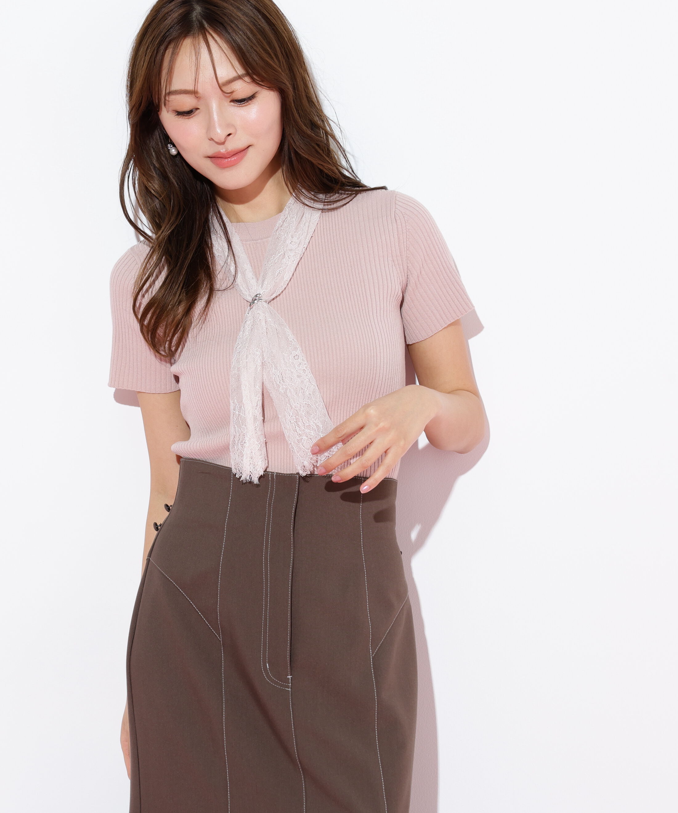  「レーススカーフ付ニットトップス」|ニット・セーター|