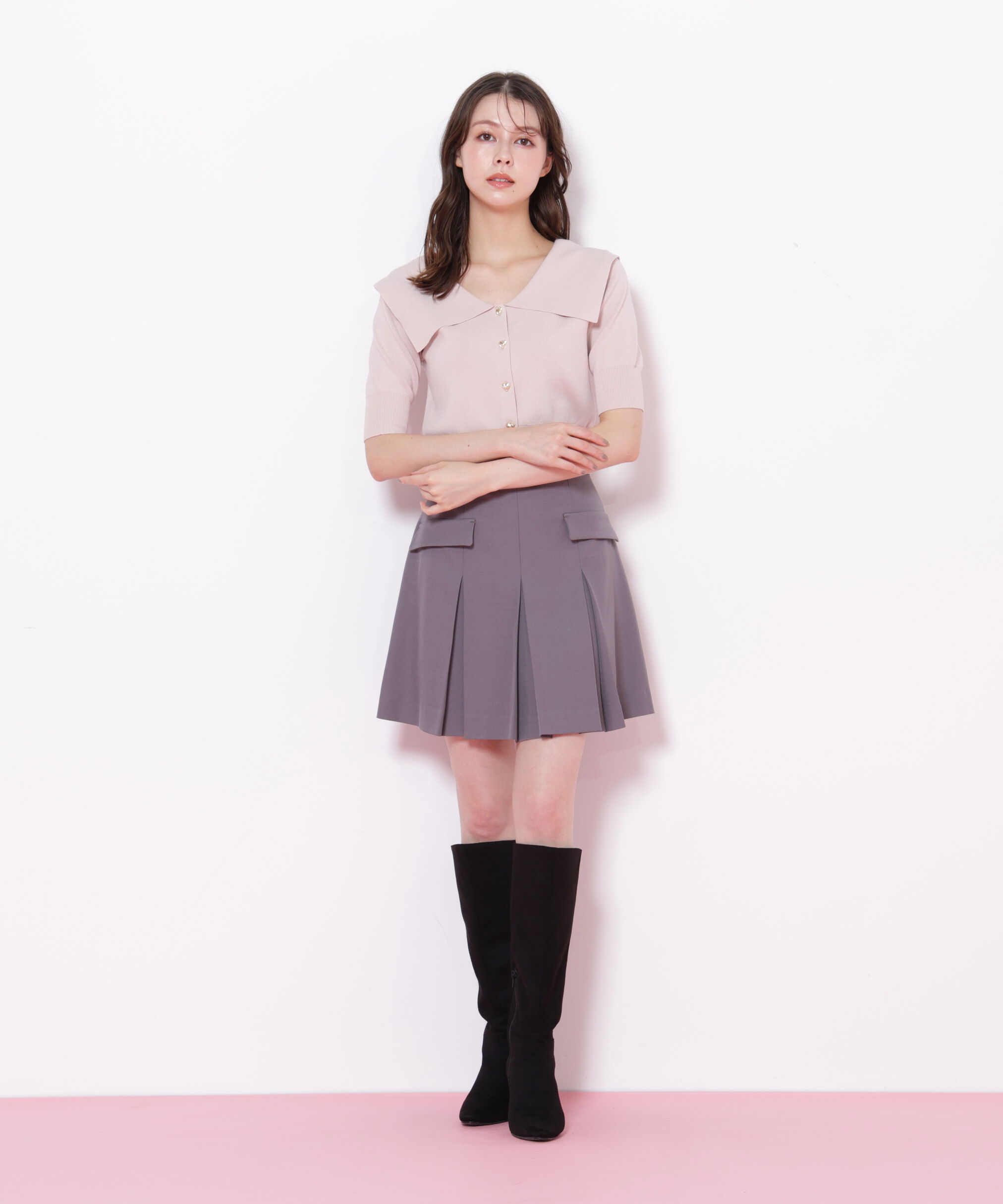  「＜セットアップ対応＞ベルト付ベーシックツイルミニスカート」|スカート|