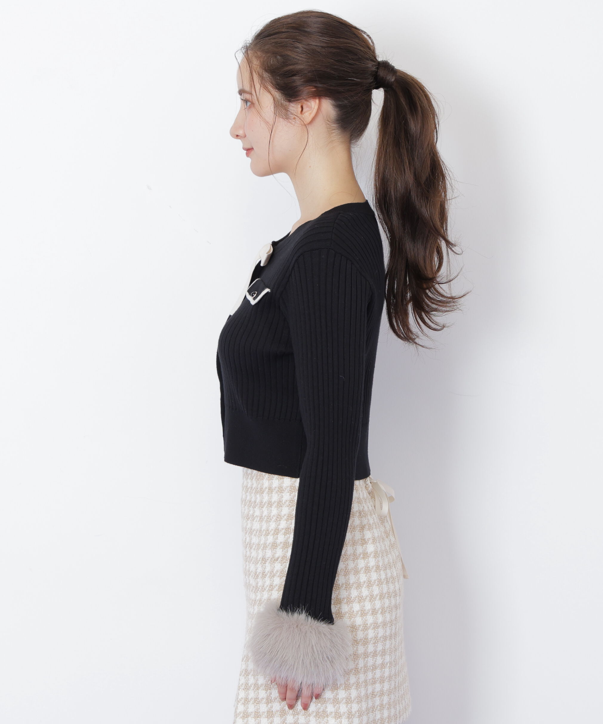  「袖フェイクファーカーデトップス」|ニット・セーター|