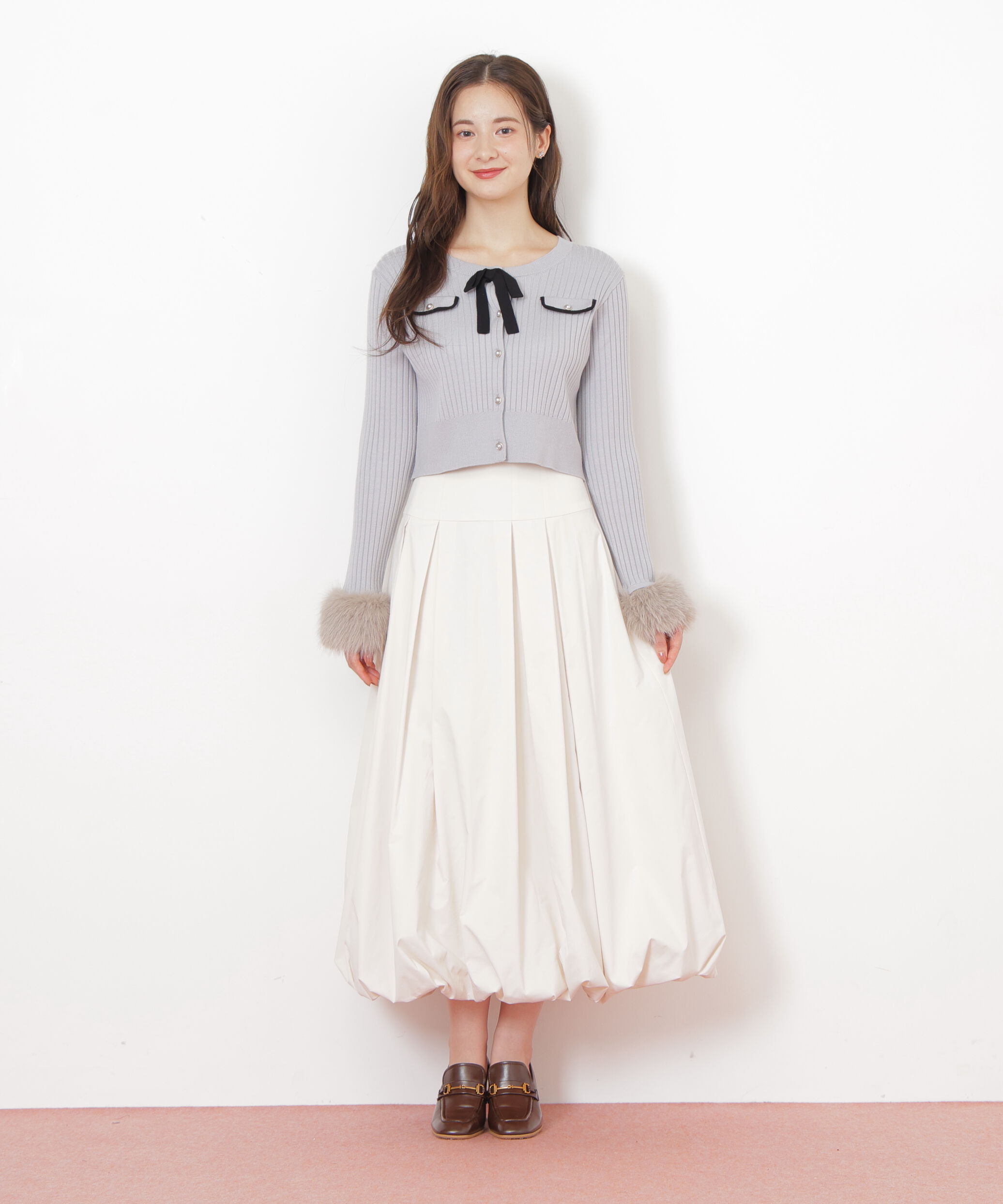  「袖フェイクファーカーデトップス」|ニット・セーター|