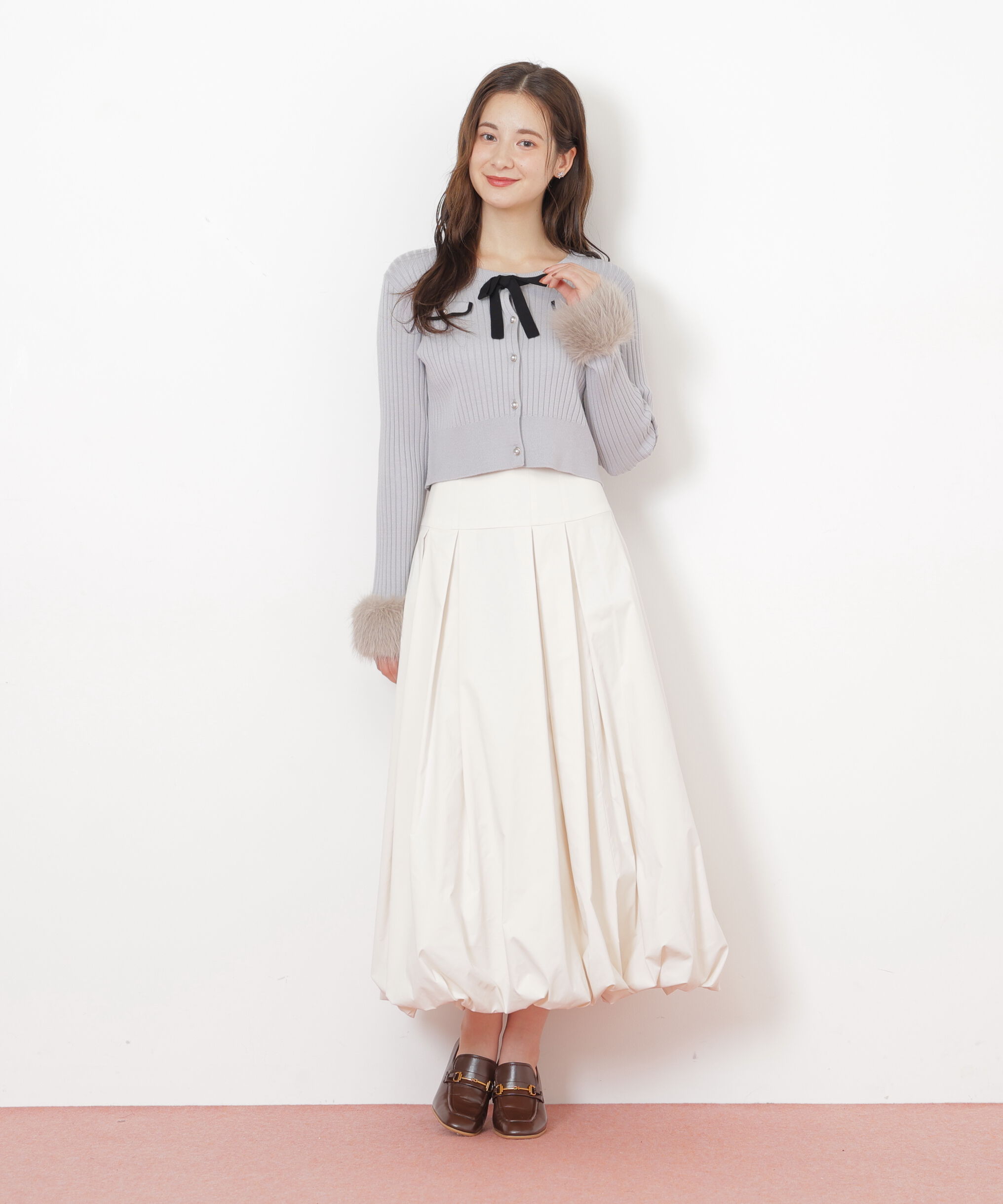  「袖フェイクファーカーデトップス」|ニット・セーター|