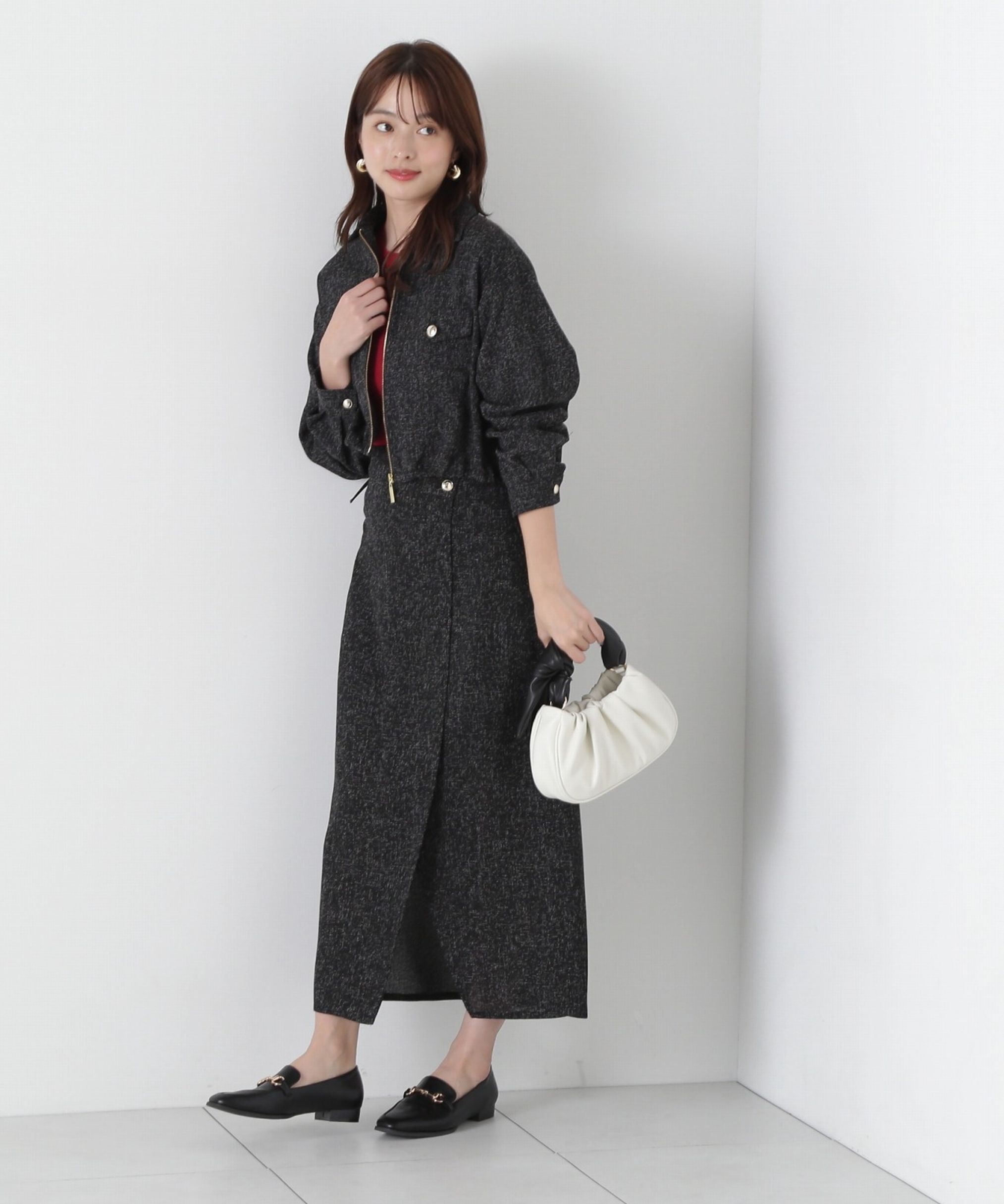 PROPORTION BODY DRESSING「スプリングツイードアシメナロースカート」|スカート|