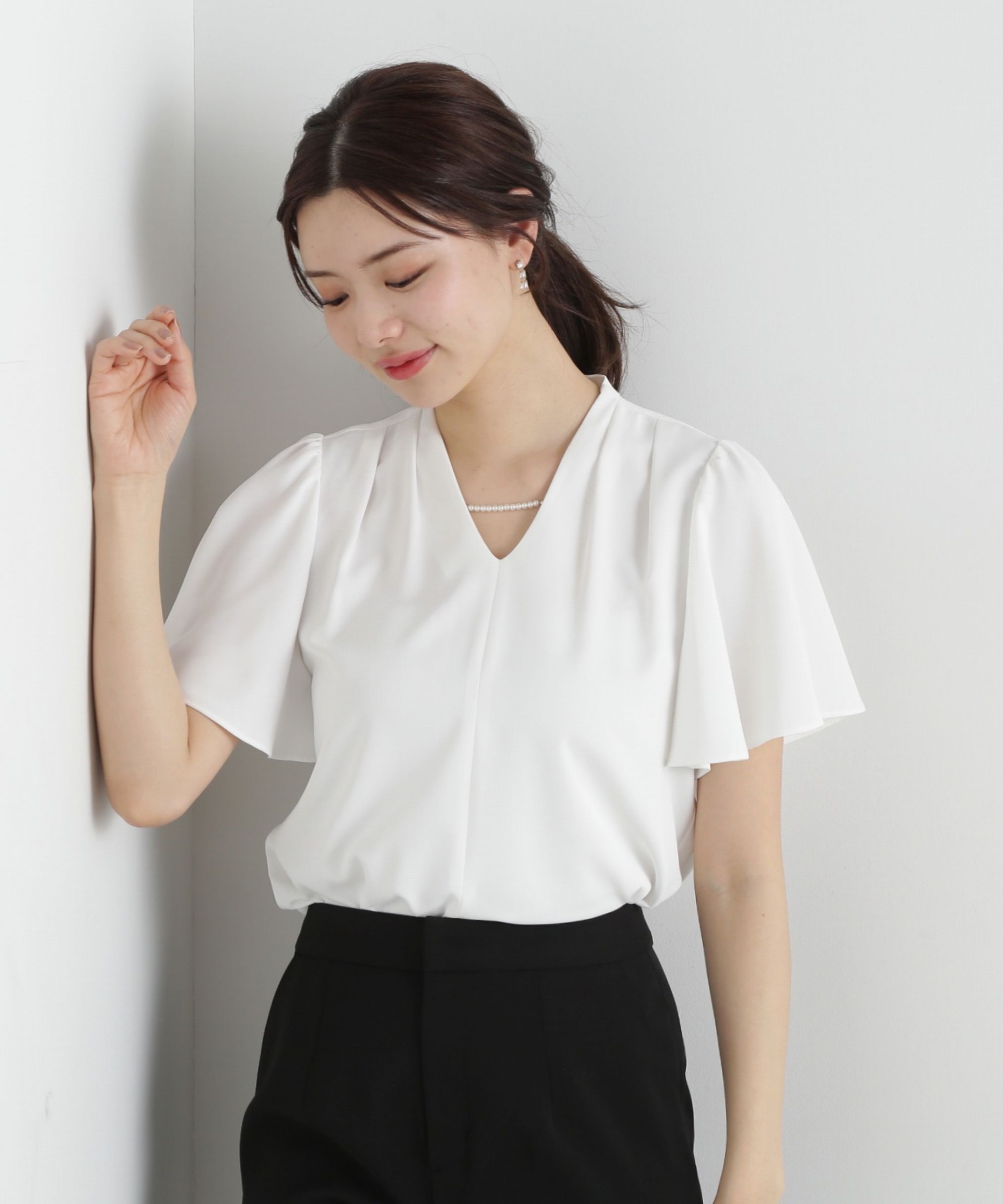PROPORTION BODY DRESSING「パールポイントタックブラウス」|シャツ・ブラウス|ホワイト