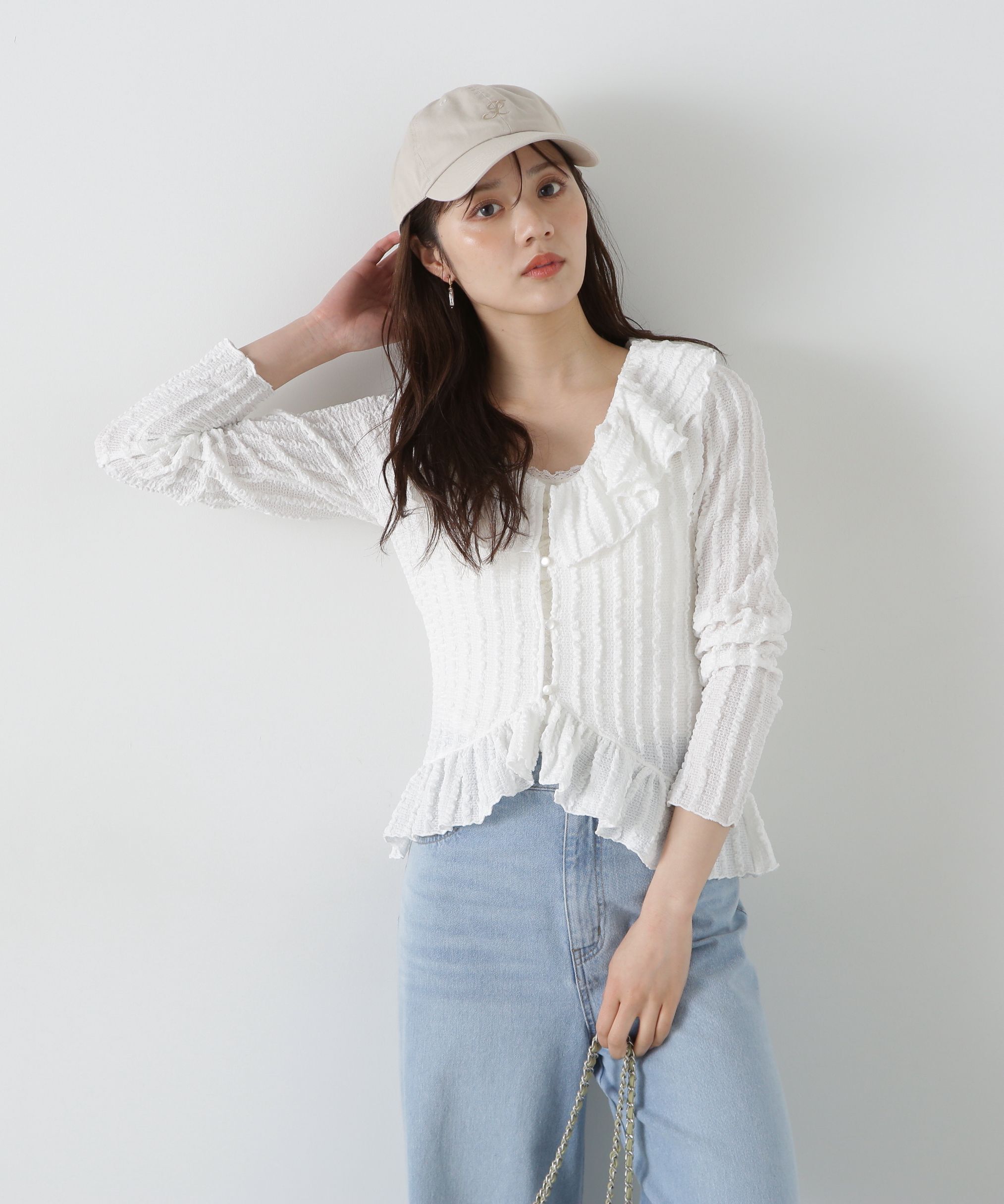 PROPORTION BODY DRESSING「シアーフリルカーディガン」|Tシャツ・カットソー|ホワイト